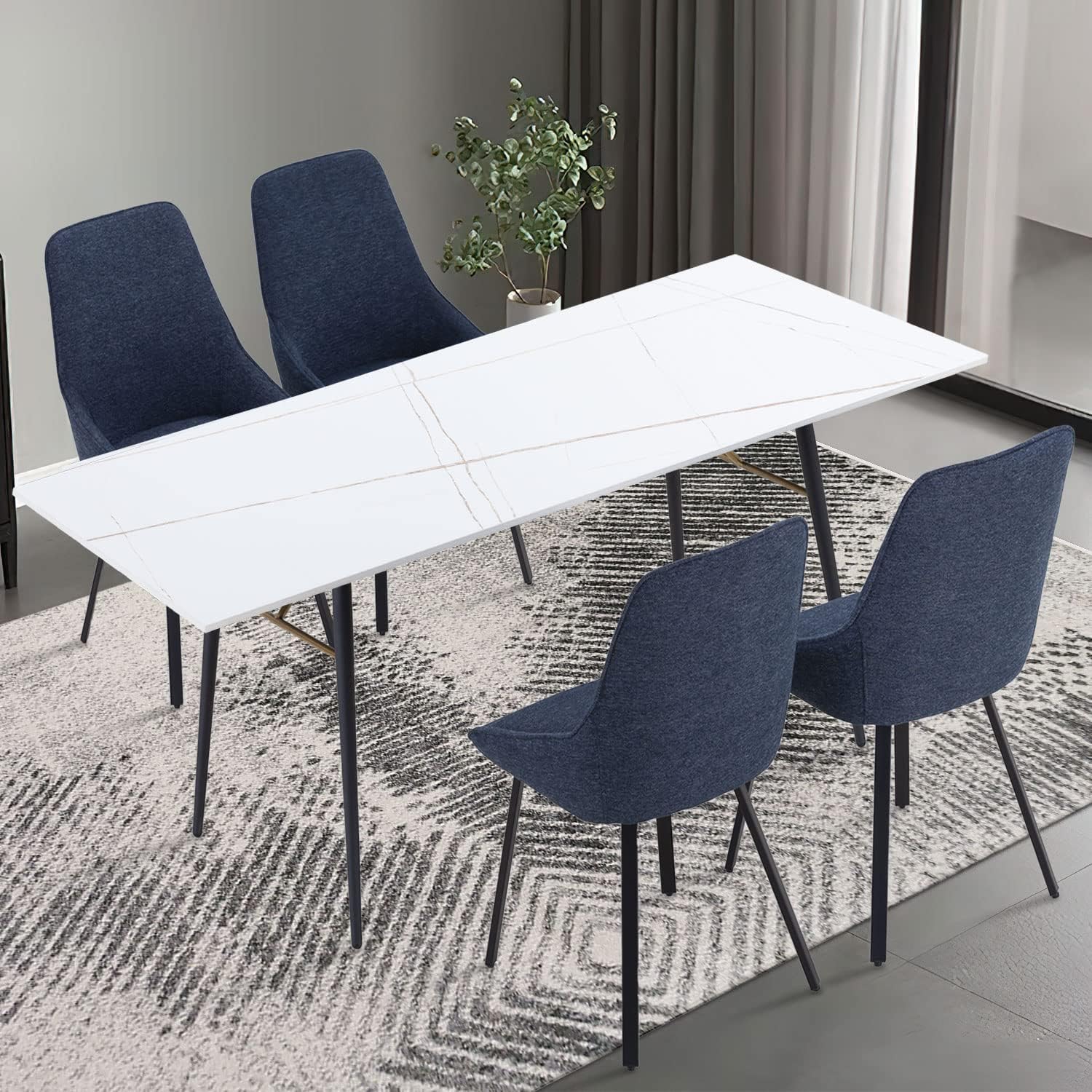 WILLIAMSPACE 70 Dining Table with Sintered Stone Top and Metal Legs, Modern Slate Dining Table for Living Room, Dining Room, Home and Office (White)
