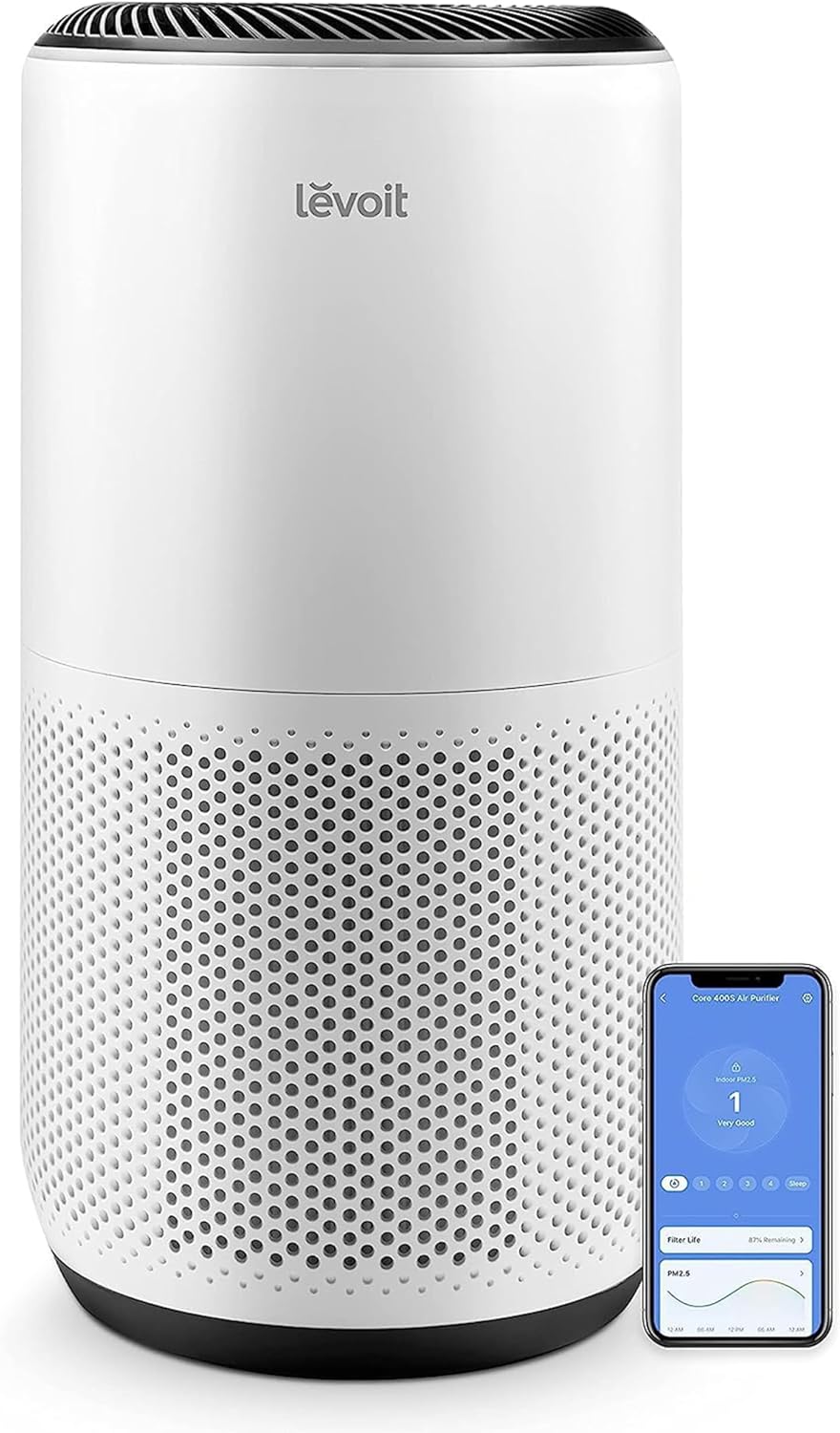 LEVOIT Air Purifiers for Home Large Room Up to 1980 Ft in 1 Hr With Air Quality Monitor, Smart WiFi and Auto Mode, 3-in-1 Filter Captures Pet Allergies, Smoke, Dust, Core 400S/Core 400S-P, White