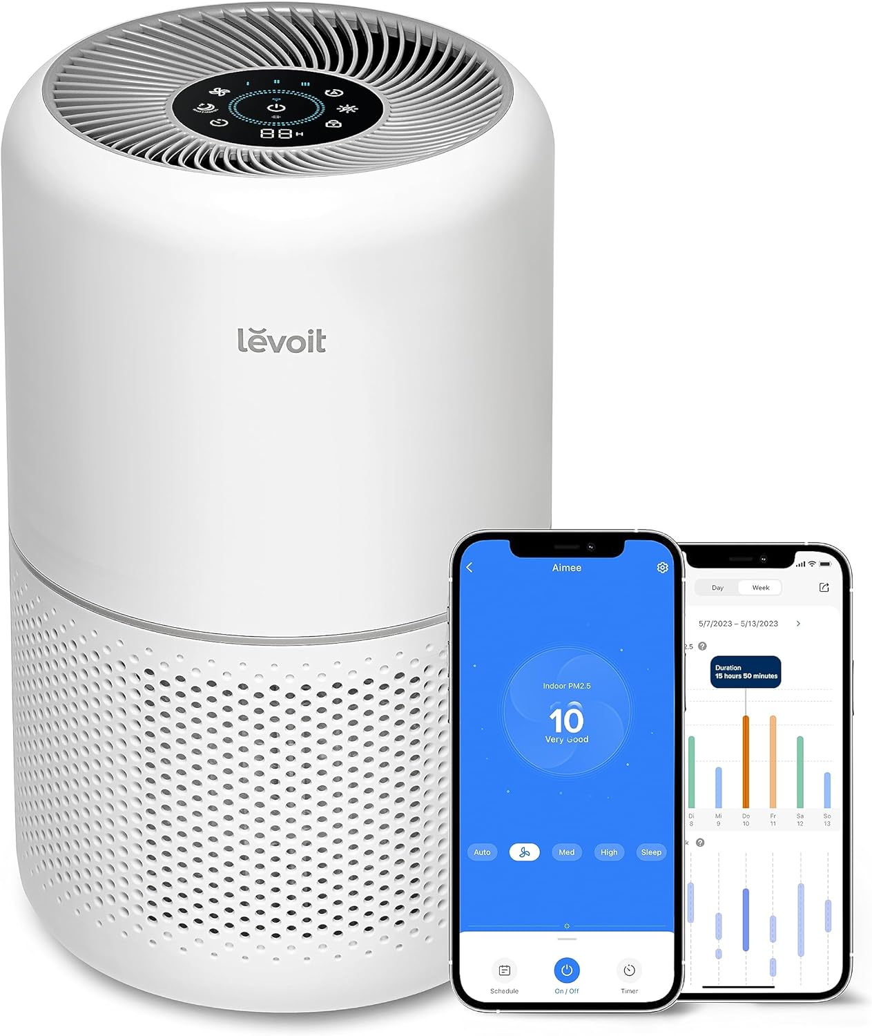 LEVOIT Air Purifiers for Home Bedroom, Smart WiFi, Auto Mode, Covers Up to 1095 Ft for Home Large Room, Quiet Cleaner for Pets, Allergies, Dust, Smoke, White Noise, Core 300S / Core300S-P, White