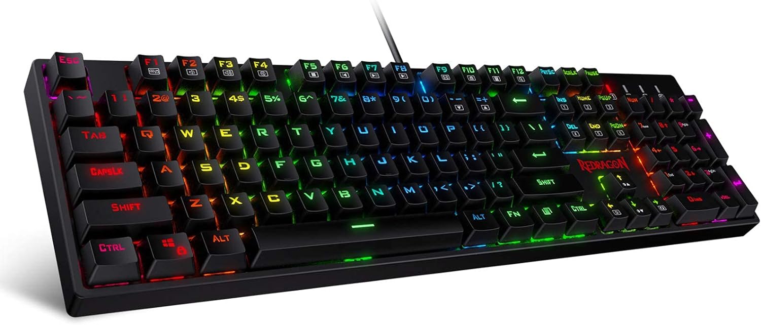 Redragon K582 SURARA RGB LED Backlit Mechanical Gaming Keyboard with 104 Keys-Linear and Quiet-Red Switches