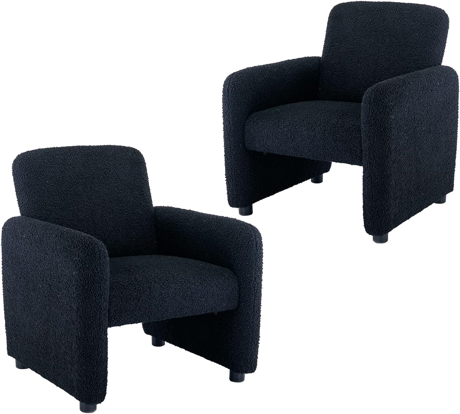 ZSARTS Boucle Accent Chairs Set of 2, Black Teddy Tufted Single Sofa Armchair with High Back Upholstered Comfy Side Chair Vanity Chair with Wood Frame for Bedroom Reception Small Space,Black