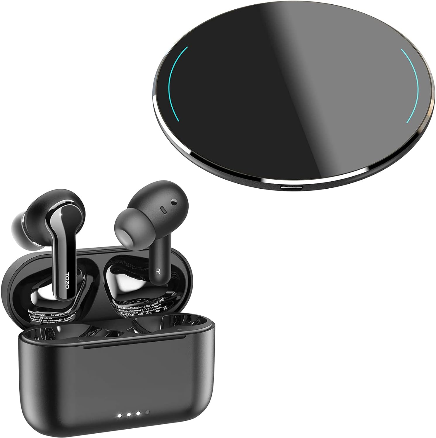 TOZO NC2 Hybrid Active Noise Cancelling Wireless Earbuds, ANC in-Ear Detection Headphones W1 Wireless Charger