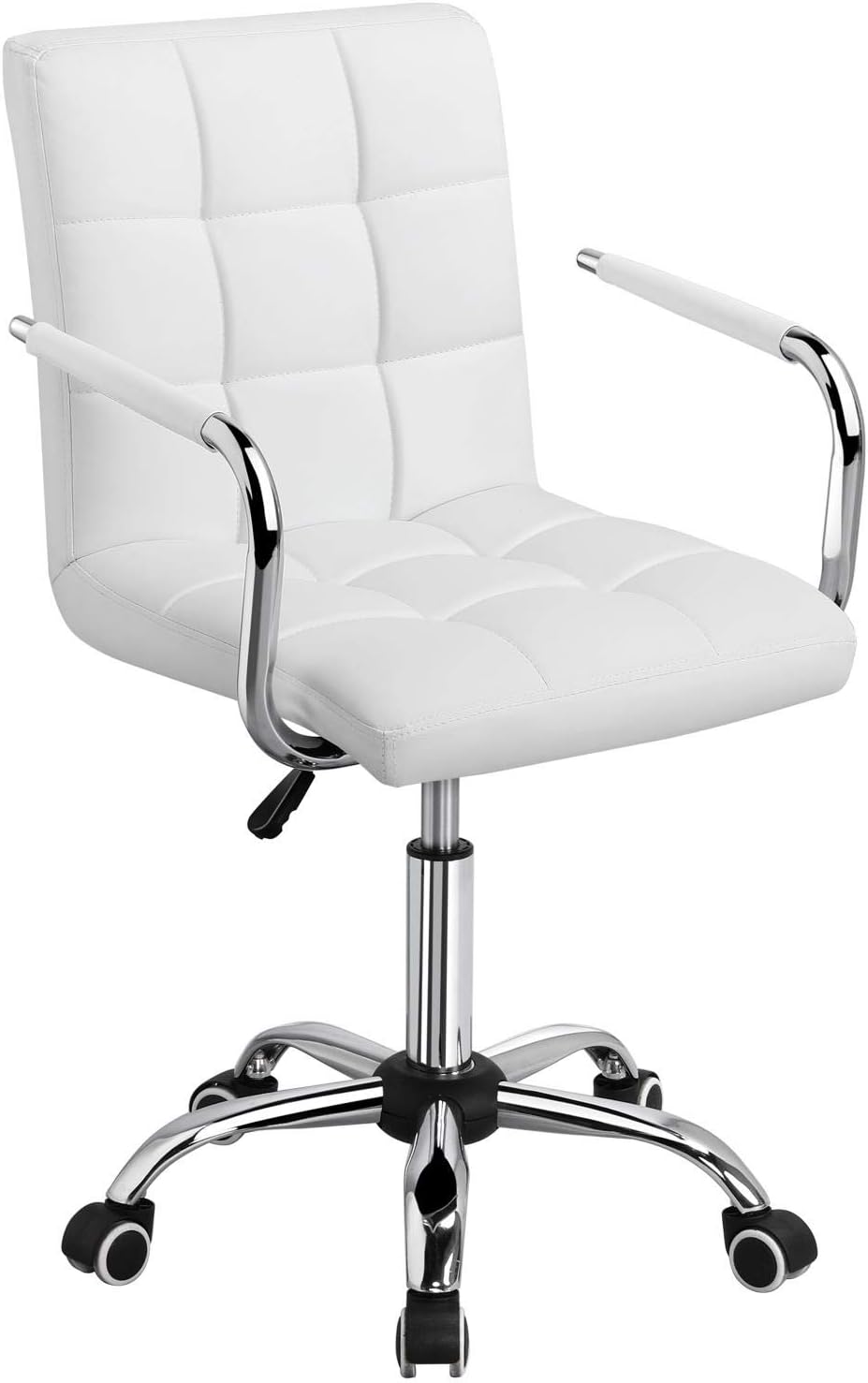 Yaheetech White Desk Chairs with Wheels/Armrests Modern PU Leather Office Chair Midback Adjustable Home Computer Executive Chair 360 Swivel