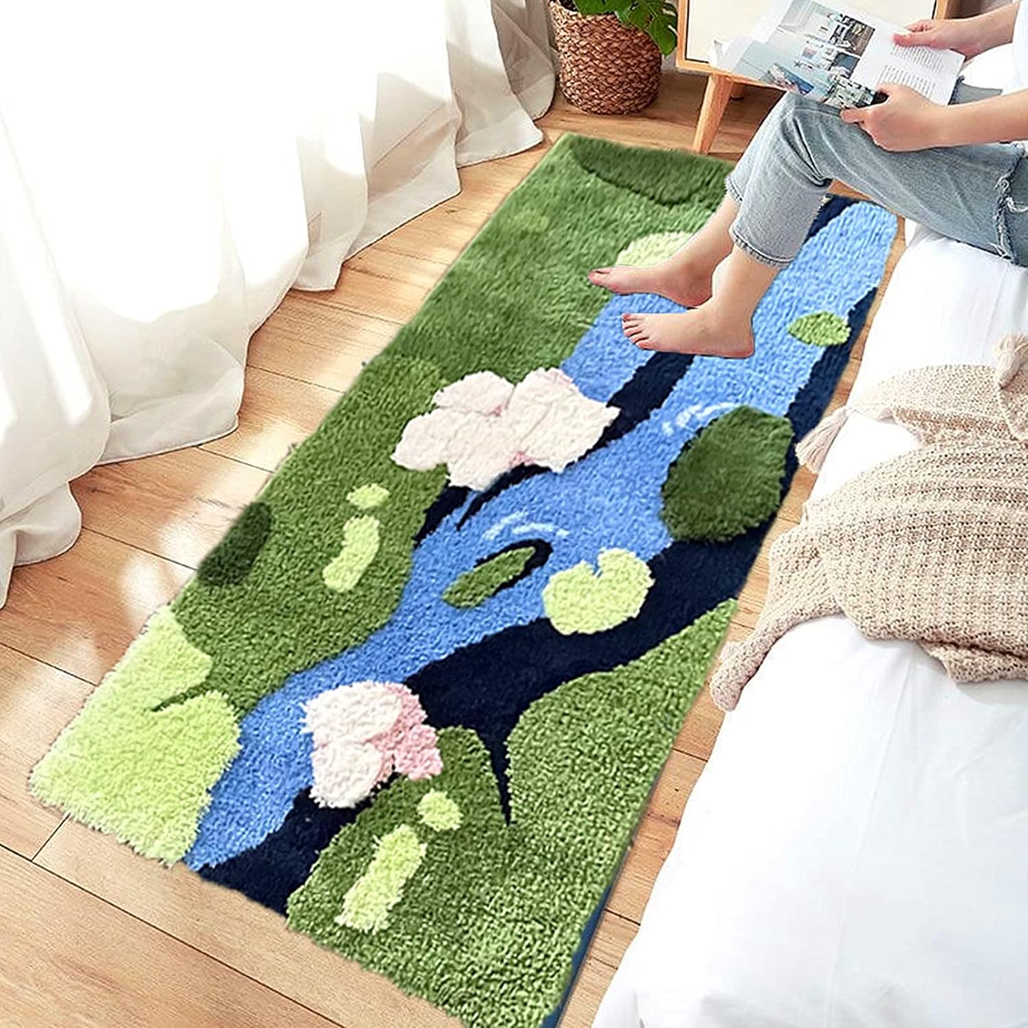 UKELER 3D Grass Moss Rug Soft Shag Bathroom Rugs Living Room Rug Kids Rug Nursery Rug Non Slip Washable Runner Rugs for Bedroom Laundry Room Playroom Hallway Home Decor 55''x27.5''