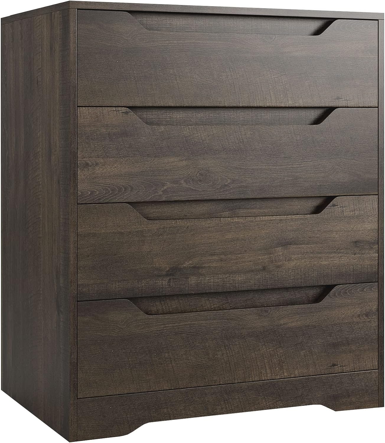 HOSTACK 4 Drawer Dresser with Cut-Out Handles, Accent Cabinet for Living Room, Entryway and Hallway, Dark Brown