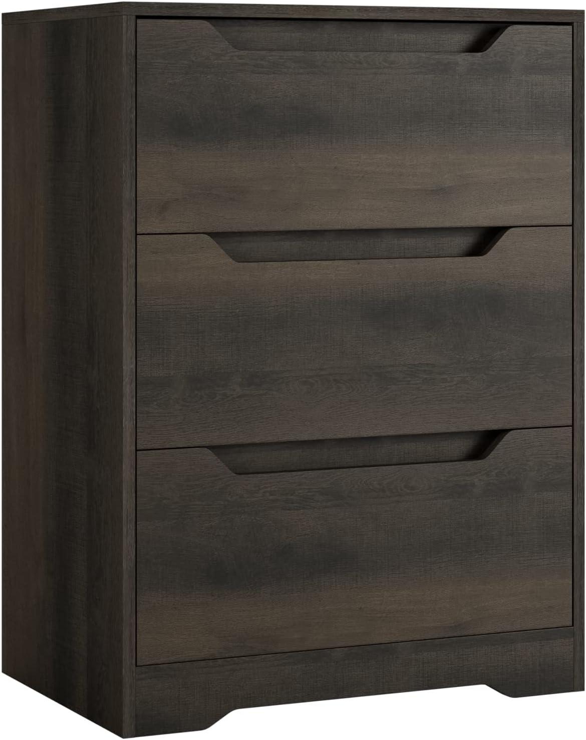 HOSTACK Modern 3 Drawer Dresser, Wood Chest of Drawers with Storage, Tall Nightstand with Cut-Out Handles, Side End Table, Accent Storage Cabinet for Living Room, Entryway, Dark Brown