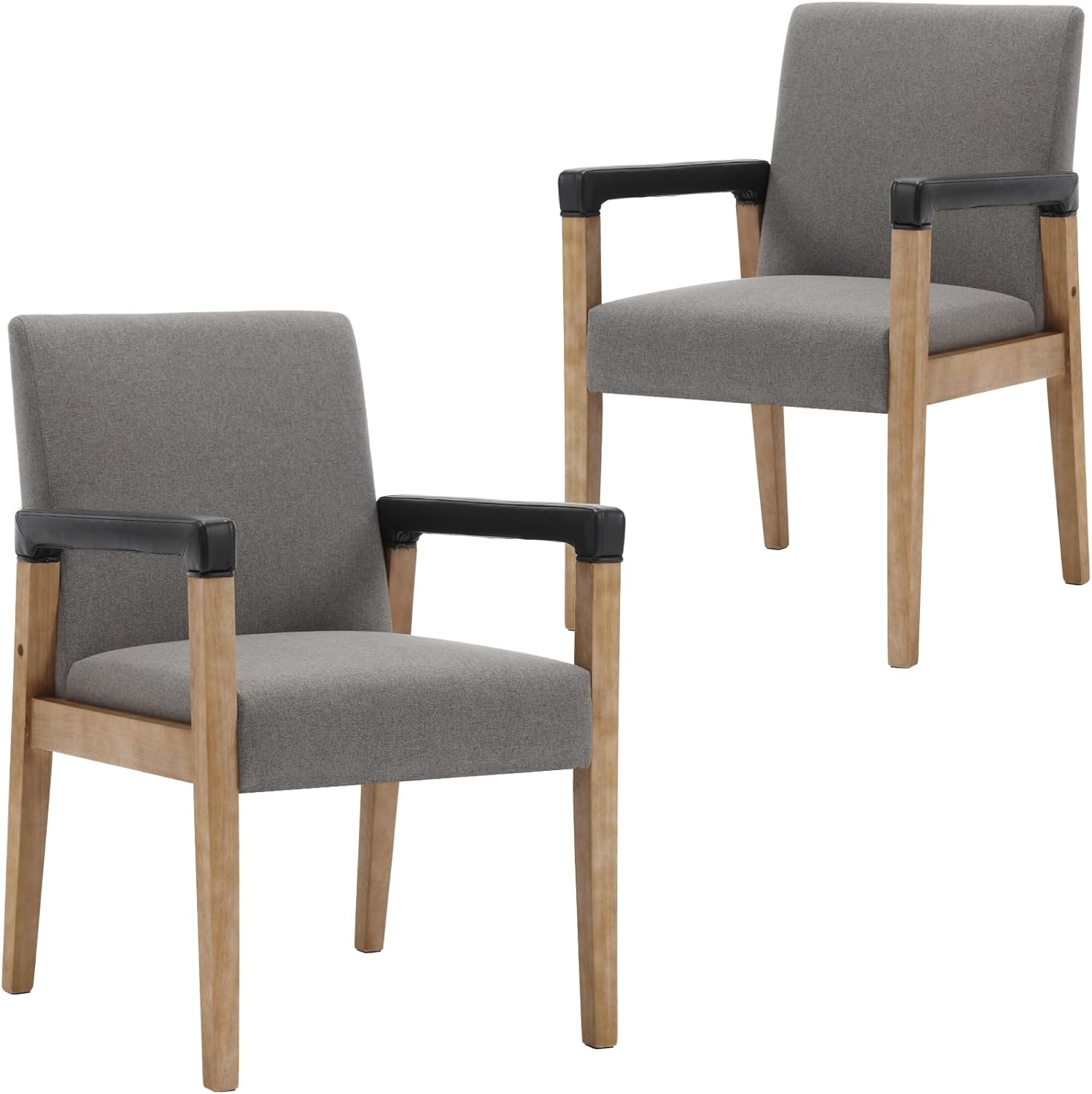 Mid Century Modern Dining Chairs Set of 2 Linen Fabric Upholstered Living Room Side Chair, Kitchen Arm Chair with Solid Wood Legs for Home Kitchen & Restaurant, Linen Grey