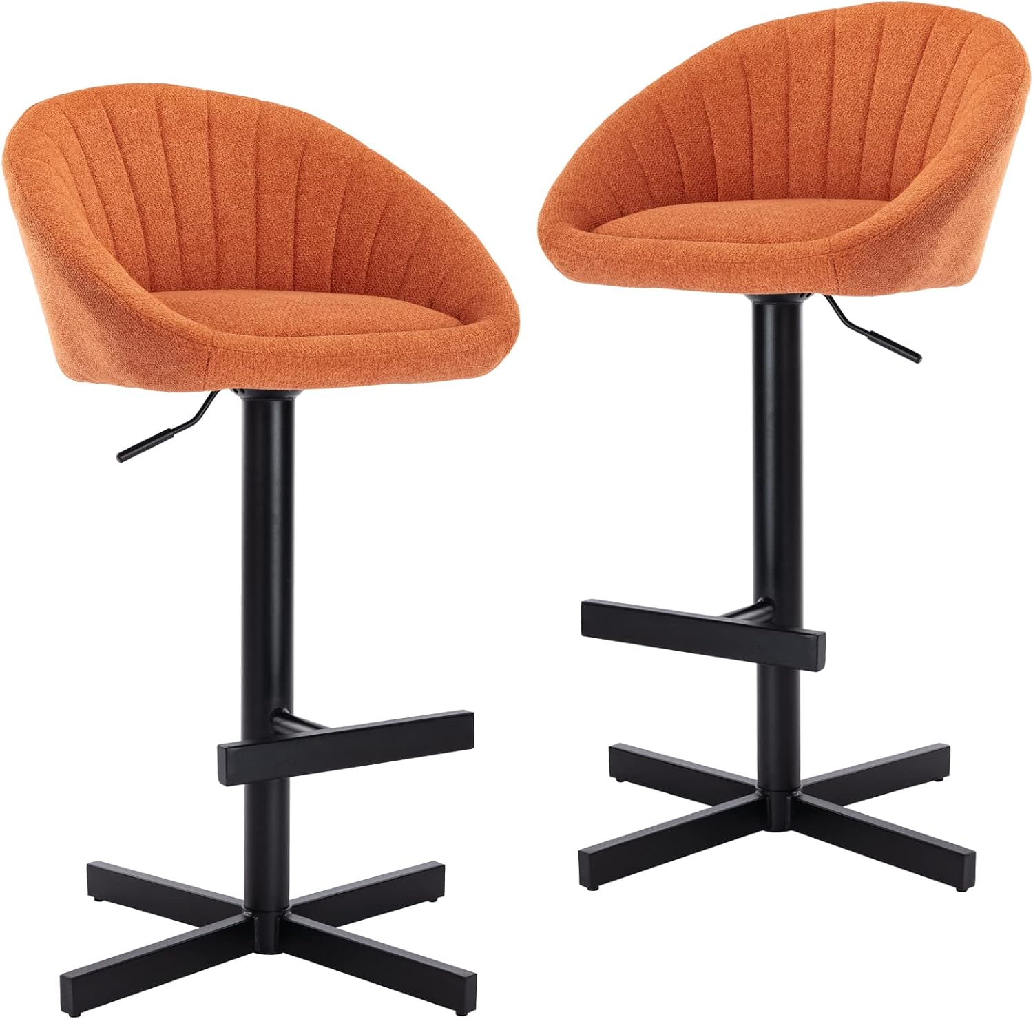 DUOMAY Swivel Bar Stools Set of 2, Modern Linen Adjustable Counter Height Bar Stool with Back, Kitchen Island Bar Chair Barstools with Metal Cross Base for Dining Room Bar Coffee Shop, Orange