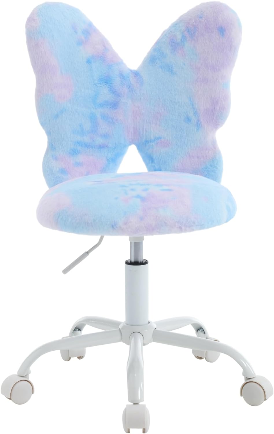 Cute Fuzzy Kids Chair for Teenage Girls Rolling Study Desk Student Chair Furry Computer Task Chair, Adjustable Butterfly Shaped Reading Vanity Chair for Bedroom, Blue-Purple