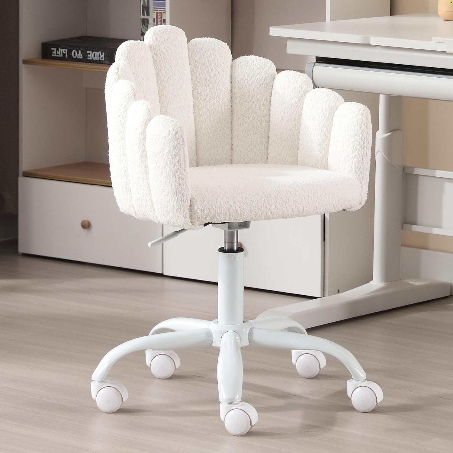 DUOMAY Kids Desk Chair, Swivel Computer Chair for Boys and Girls, Terrycloth Upholstered Kids Study Chair, Cute Height Adjustable Arm Chair with Wheels for Child, White