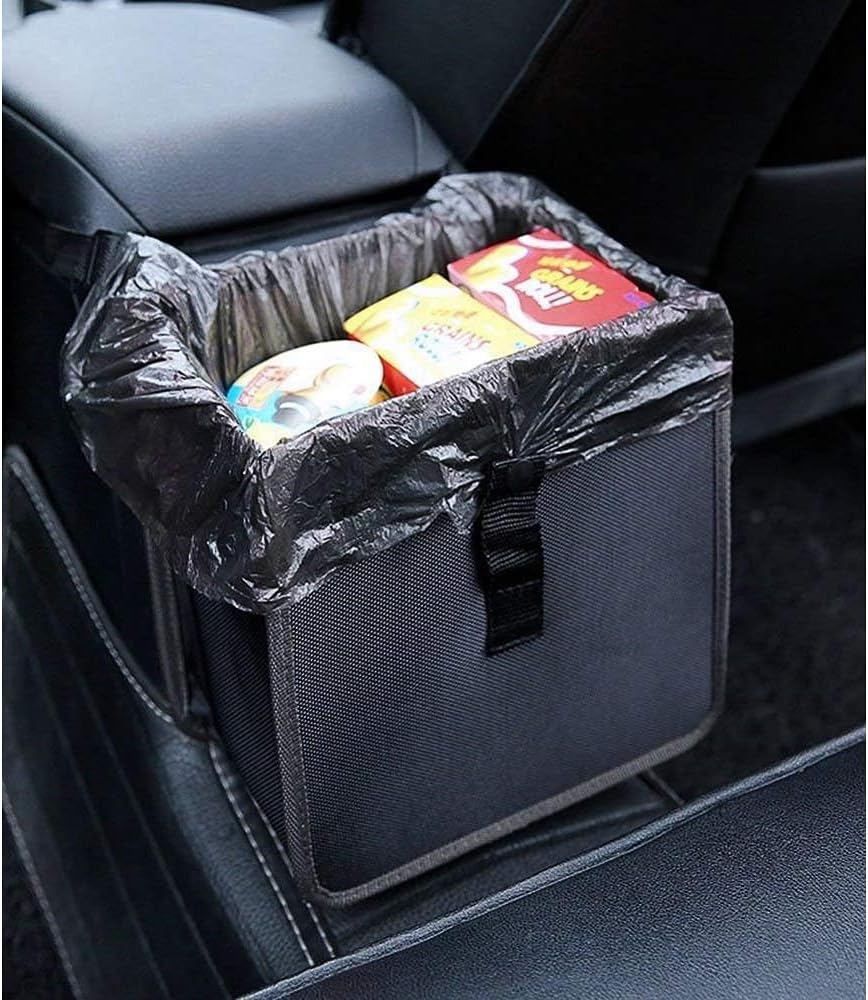 Hanging Car Trash Bag Can Premium Waterproof Litter Garbage Bag Organizer 1.85 Gallon Capacity Black Powertiger