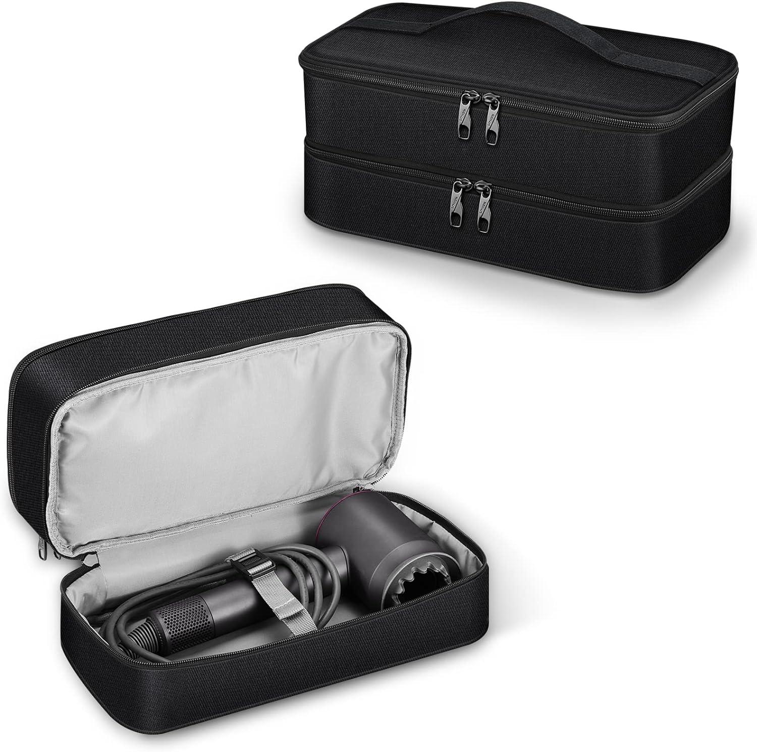 SITHON Double-Layer Travel Carrying Case for Dyson Supersonic Hair Dryer, Water Resistant Portable Storage Organizer Bag Compatible with Shark Speedstyle Flexstyle HyperAir Dryer (Bag Only), Black