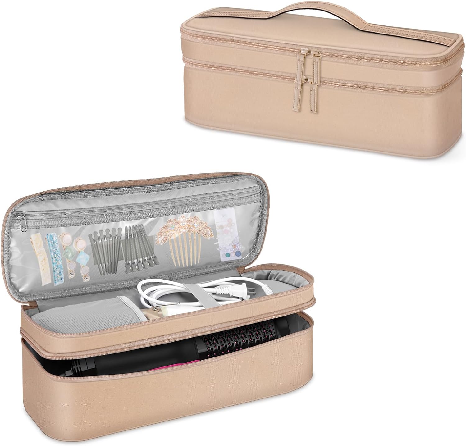 SITHON Double-Layer Travel Carrying Case for Shark FlexStyle/SmoothStyle, Water Resistant Storage Organizer Bag for Airwrap Styler, Also for Revlon One-Step Hair Dryer (Bag Only) (Rose Gold)