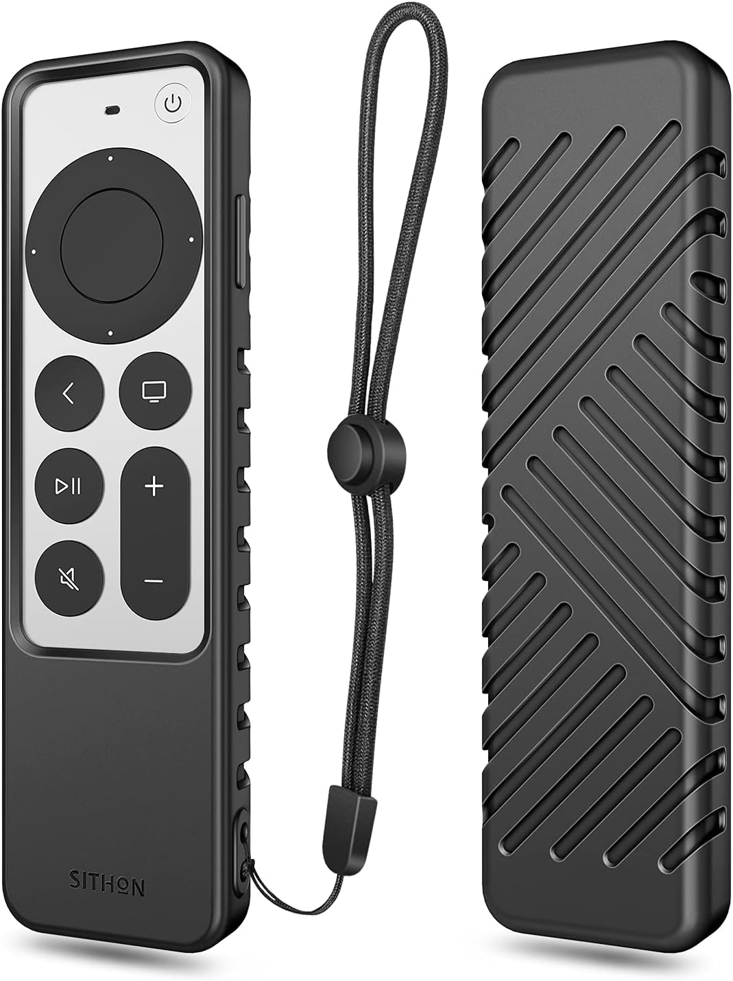 SITHON Silicone Case for Apple TV 4K 2022 2021 Remote, Lightweight Shockproof Anti Slip Protective Cover with Lanyard Strap for Apple TV 4K / HD Siri Remote (3rd Gen / 2nd Gen), Black