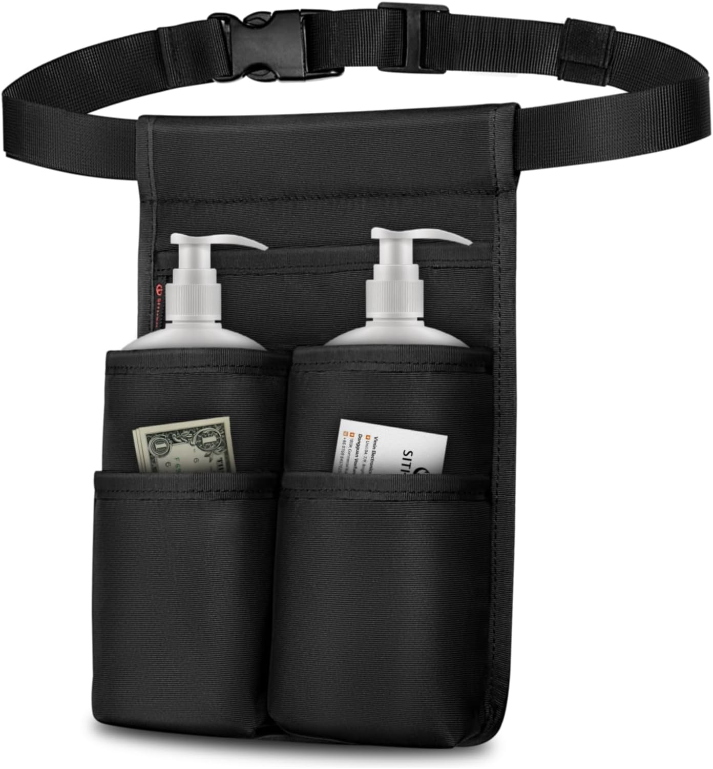 SITHON Massage Bottle Bag, Professional Massage Therapist Holster for 2 Bottles, Massage Lotion Oil Waist Holder Organizer with Adjustable Belt, Multiple Pockets (Bag Only) (Two-Bottle-Black)