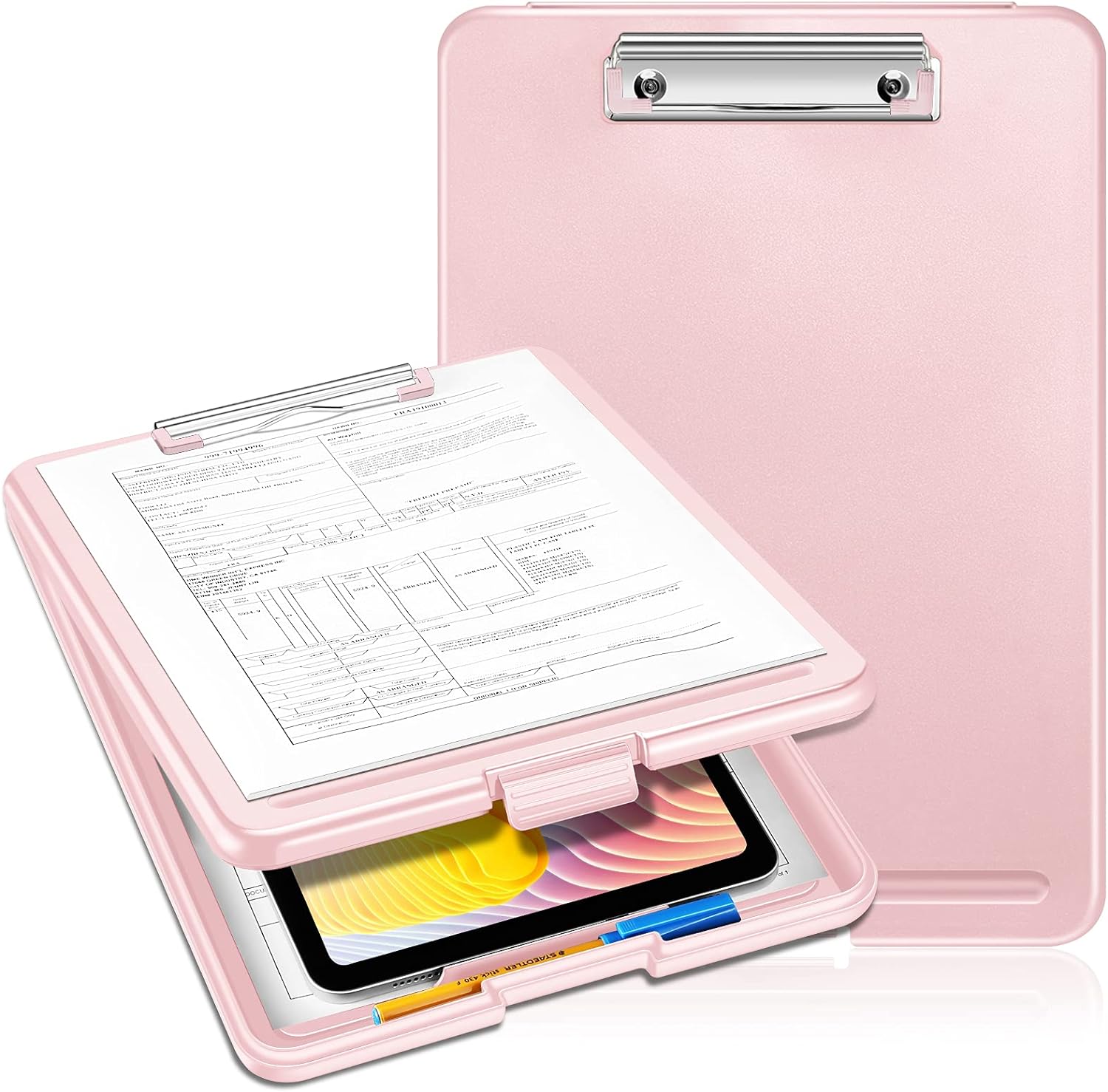 SITHON Nursing Clipboard with Storage, Heavy Duty Portable Writing Clipboard with Compartment Organizer for Nurse Doctor Medical Professionals Teachers Students Sales Coach School Office (Pink)