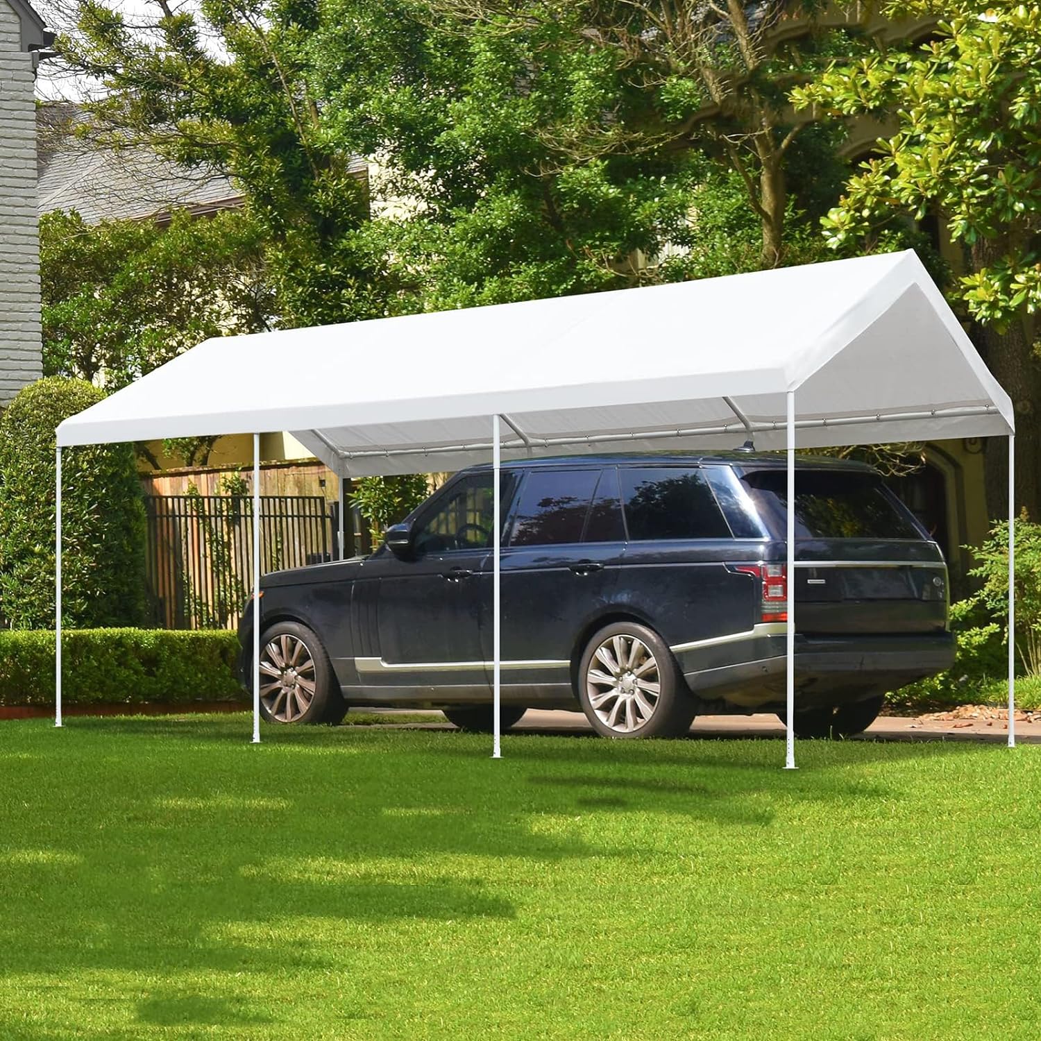 Gardesol Carport, 10 X 20 Heavy Duty Car Canopy with Powder-Coated Steel Frame, Easy to Assemble Portable Garage for Car, Boat, Party Tent with 180g PE Tarp for Wedding, Garden, 8 Legs, White