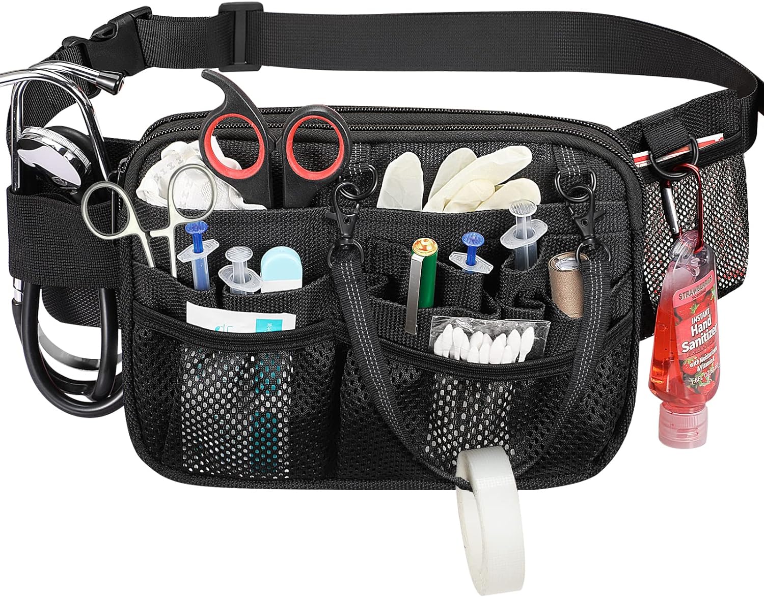 SITHON Nurse Fanny Pack with Tape Holder, Multi Compartment Medical Gear Pocket Nursing Organizer Belt Bag, Apron Hip Bag Utility Waist Pack for Stethoscopes Bandage Scissors Medical Supplies (Black)