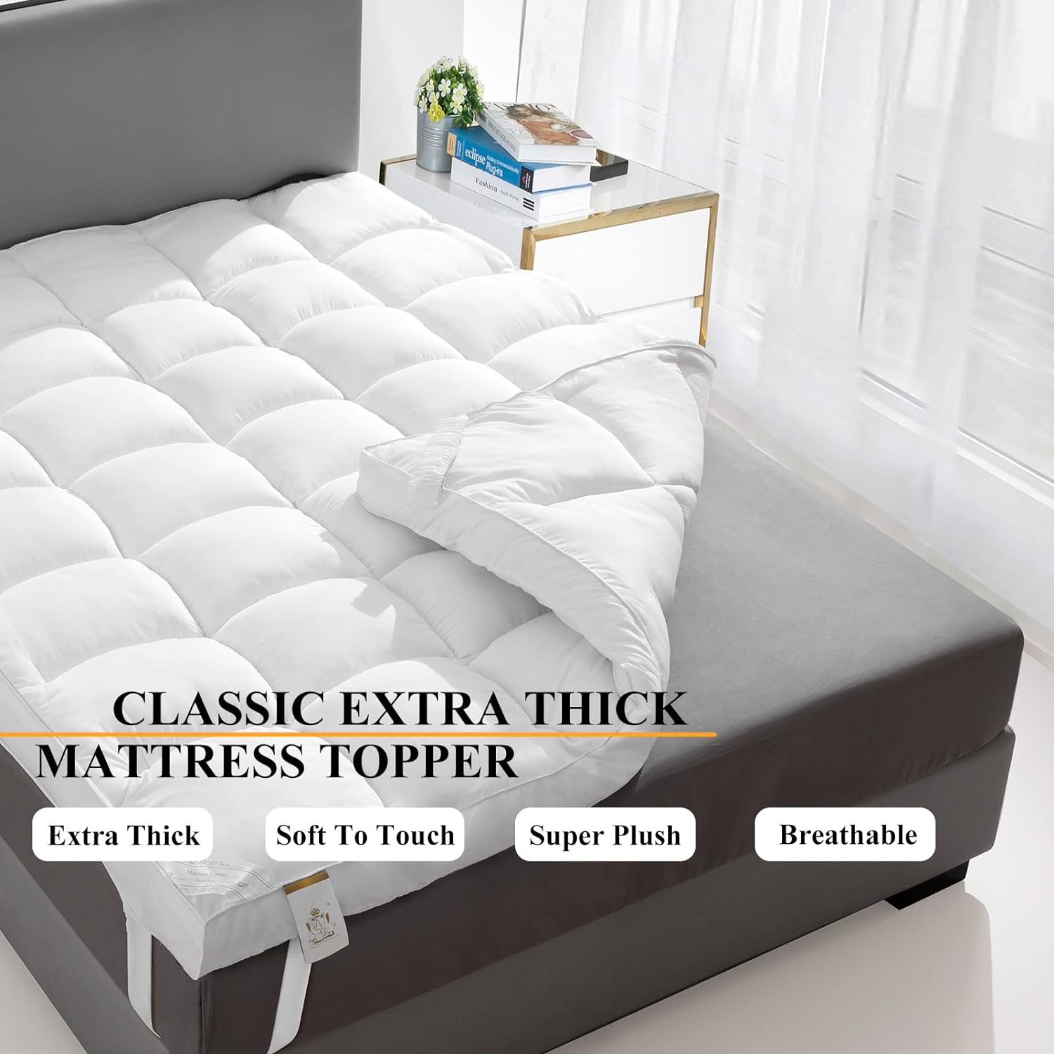 Extra Thick Twin Mattress Topper for Softening Firm Mattress, Overfilled Pillow Top Bed Topper for Cloud-Like Sleep & Back Pain Relief, Cooling & Plush Mattress Pad Cover, Fit to 6-22Mattress