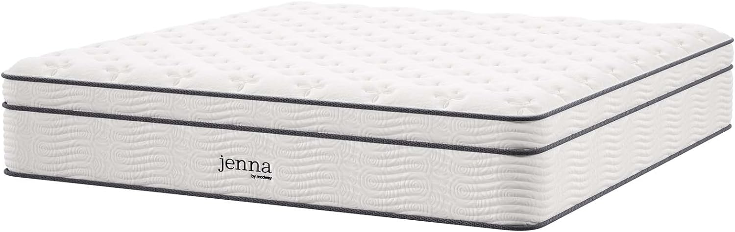 Modway Jenna 14 Innerspring and Memory Foam King Mattress With Individually Encased Coils, White