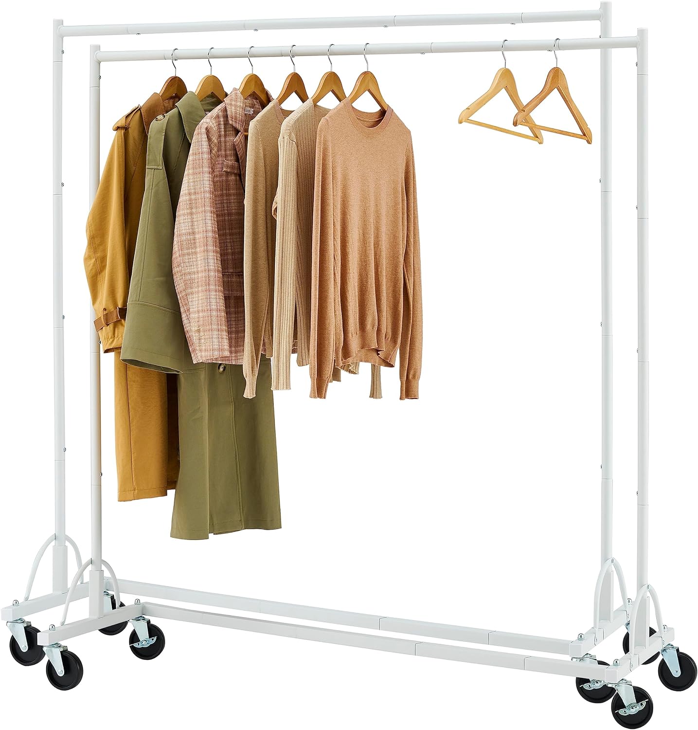 Hoctieon 2-Set Z Rack Set of 2, Rolling Clothing Racks with Z-Base, Heavy Duty Garment Racks Set of 2, Clothes Rack on Wheels With Brakes, Clothes Organizer Rack Set of 2, White