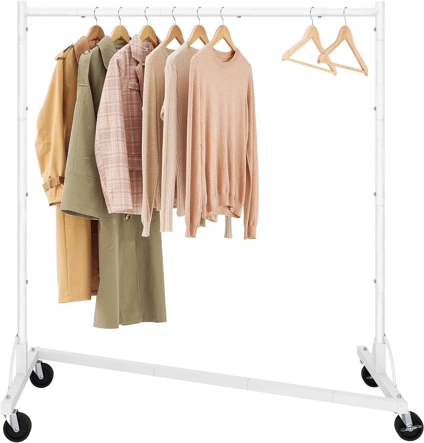 Hoctieon Z Rack, Rolling Clothing Racks with Z-Base, Heavy Duty Garment Rack,Clothes Rack on Wheels With Brakes, Sturdy Metal Hanging Holder, Clothes Organizer Rack, White