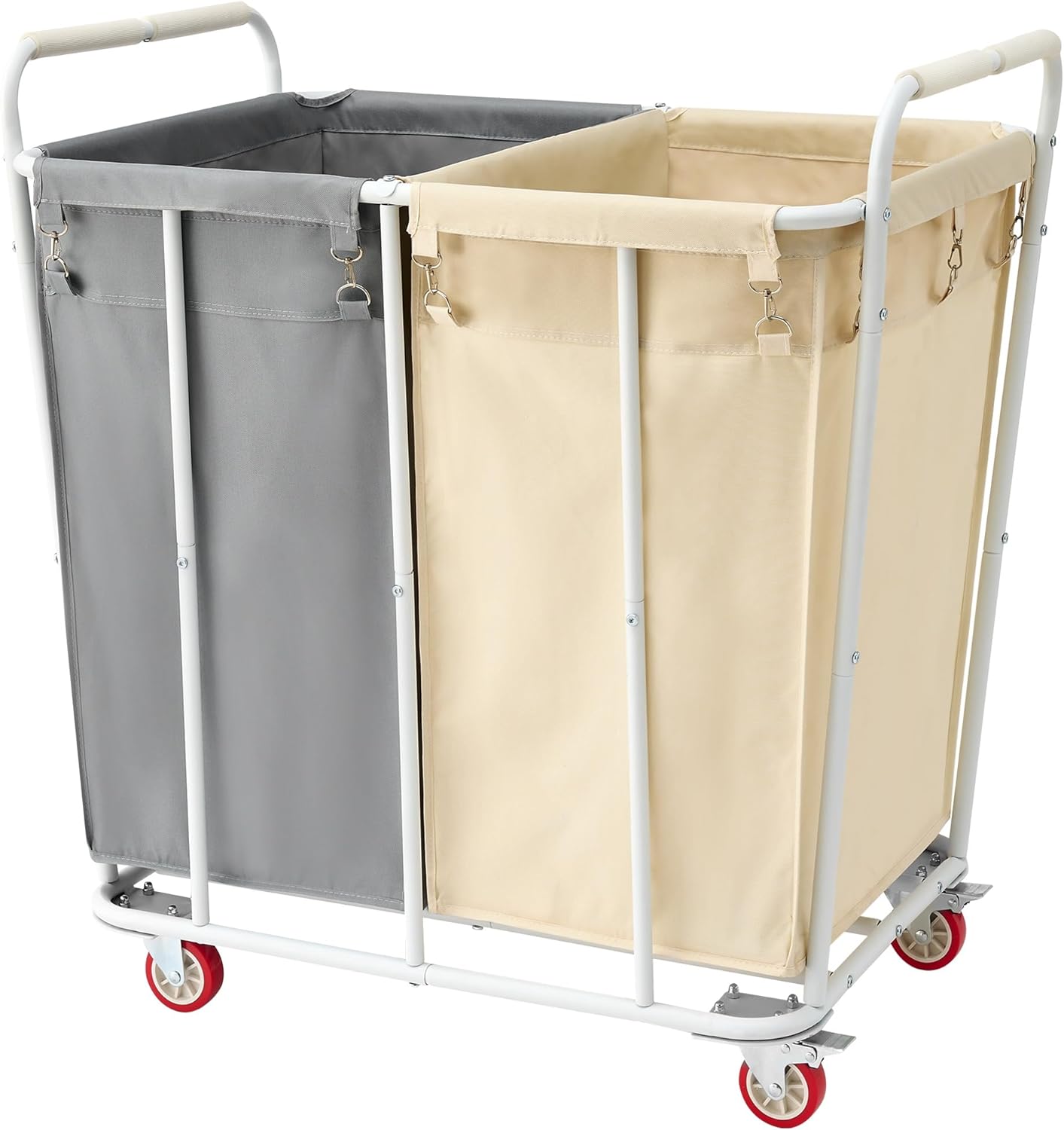 Hoctieon 2 Section Laundry Sorter Cart, Rolling Laundry Hamper with Wheels, Heavy Duty Laundry Basket Organizer, Large Laundry Separator Hamper with Removable Bags, Gray&Beige