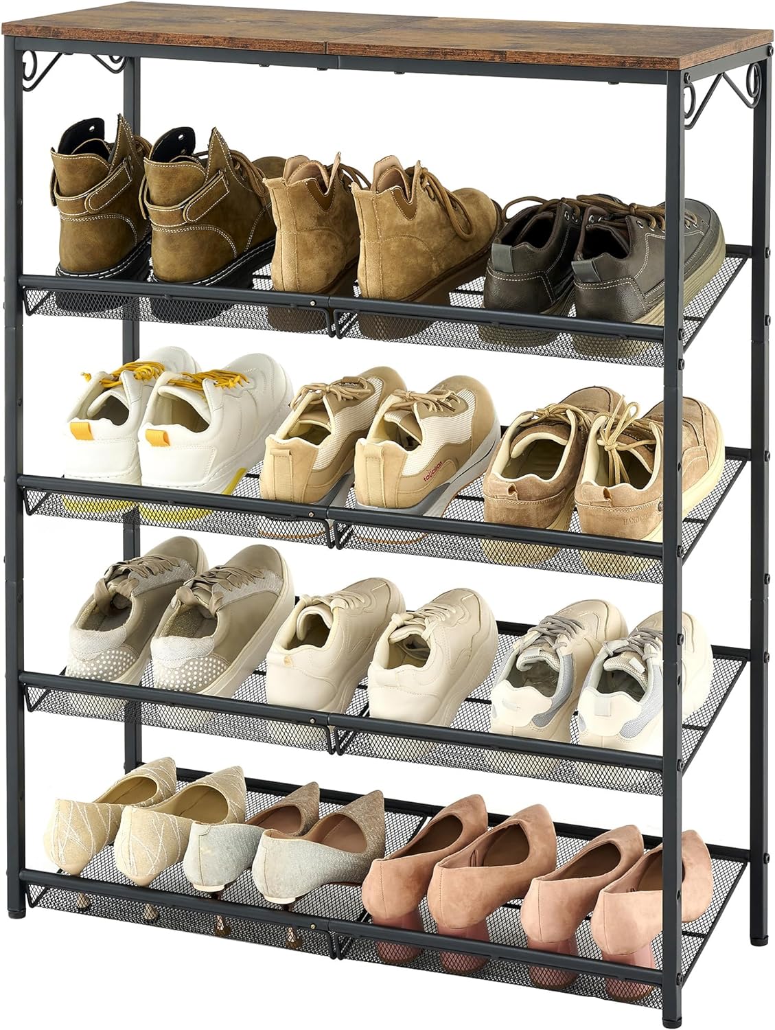 Hoctieon Rustic Brown 5 Tier Shoe Storage Organizer, Suitable for Entryway, Hallway, Bedroom, Living Room