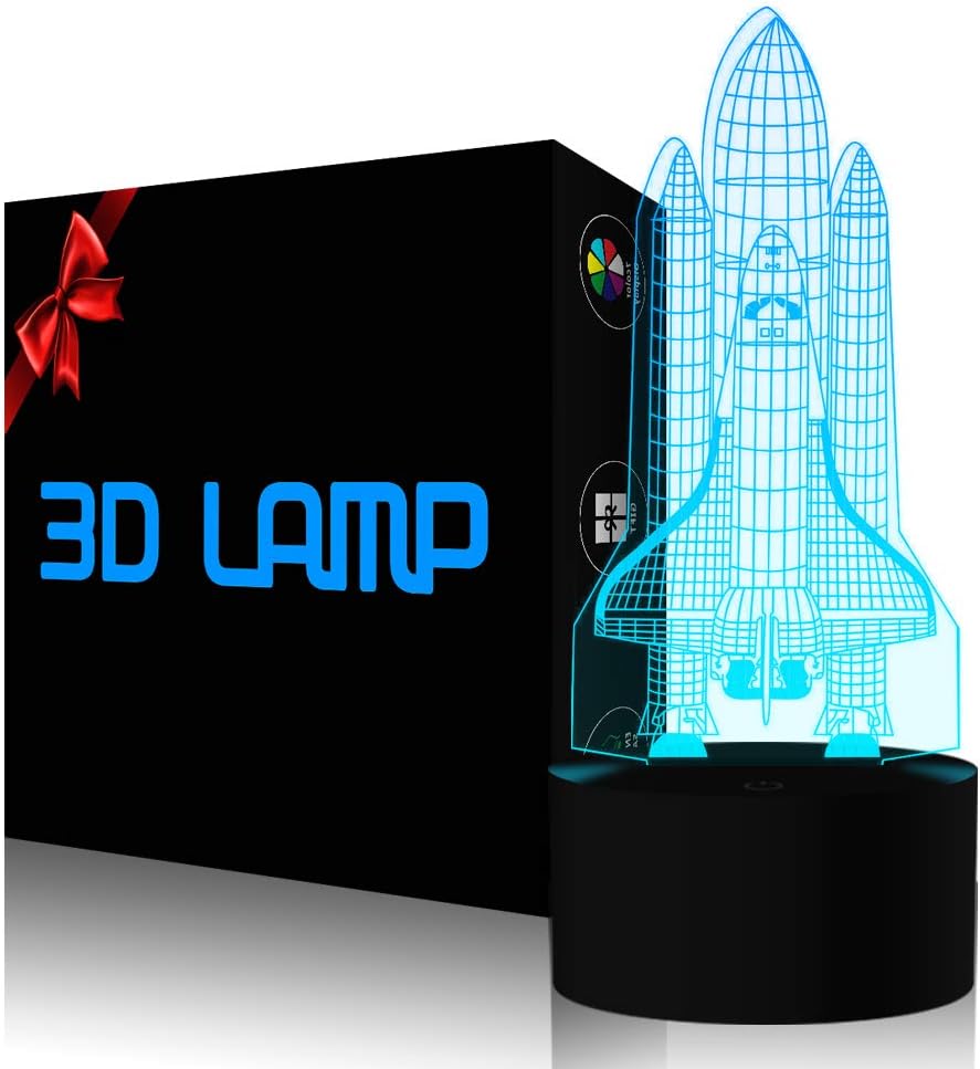 Rocket Night Light 3D Illusion Lamp LED Space Shuttle Nightlight 7 Color Changing Touch Sensor Desk Table Lamp with USB Cable Decoration for Nursery Bedroom Kids Boys Birthday Gifts