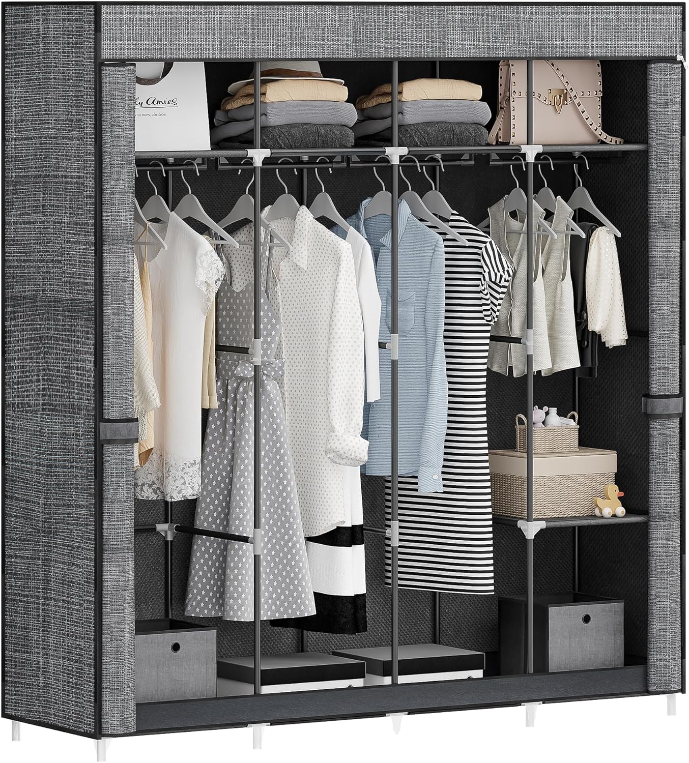 Closet Wardrobe, Portable Closet for Bedroom, Clothes Storage Organizer, Clothes Rail with Non-Woven Fabric Cover, 67 x 16.5 x 66 Inches, 9 Compartments, Black WC31899BK