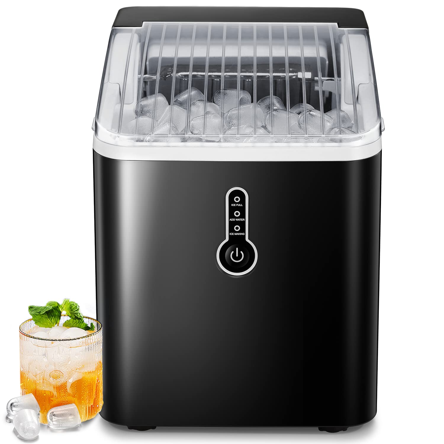 ZAFRO Ice Maker Countertop with Self-Cleaning, 26Lbs/24Hrs, 9 Cubes Ready in 8 Mins, One-Click Operation, Compact Portable Ice Maker with Ice Scoop/Basket for Home/Kitchen/Office/Bar, Black