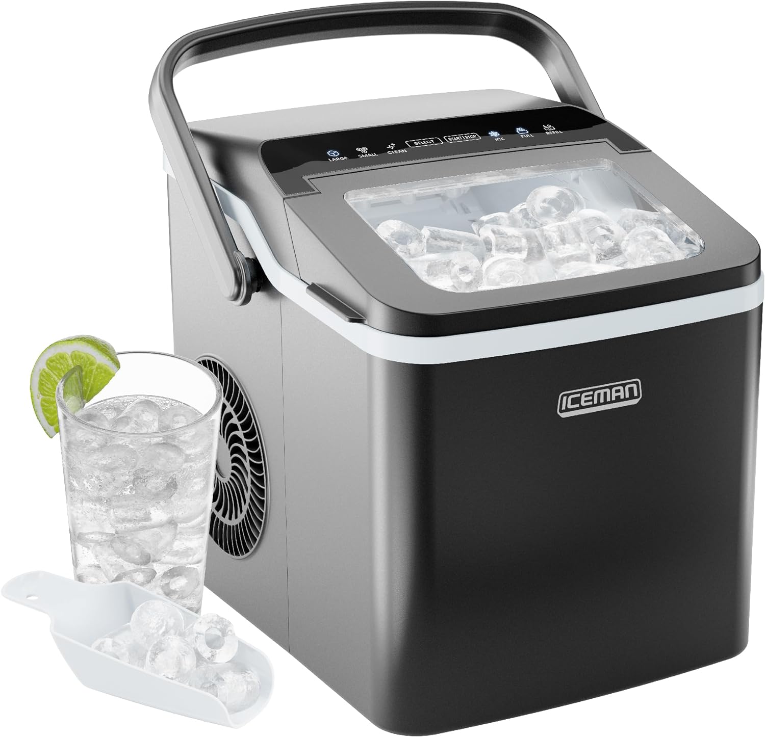 Dual-Size Ice Maker Countertop - Portable Ice Machine, Large and Small Ice Machine Maker with Self Cleaning, 9 Cubes in 7 Mins, 22lbs/24hrs, for Home, Kitchen, Office, Party, Ice Scoop Included