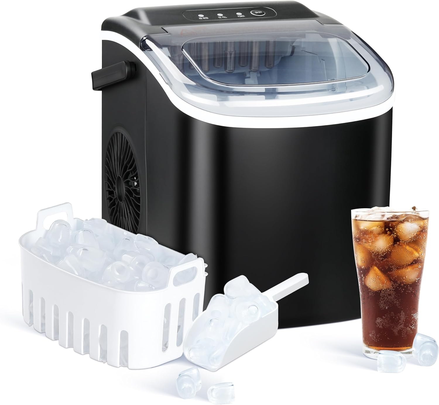 YSSOA Ice Maker for Countertop, 9 Ice Cubes Ready in 6 Mins, 26lbs Ice/24Hrs, Self-Clean Ice Machine with Plastic Spoon and Basket, 13.7lbs, for Home Kitchen Bar Party, Black