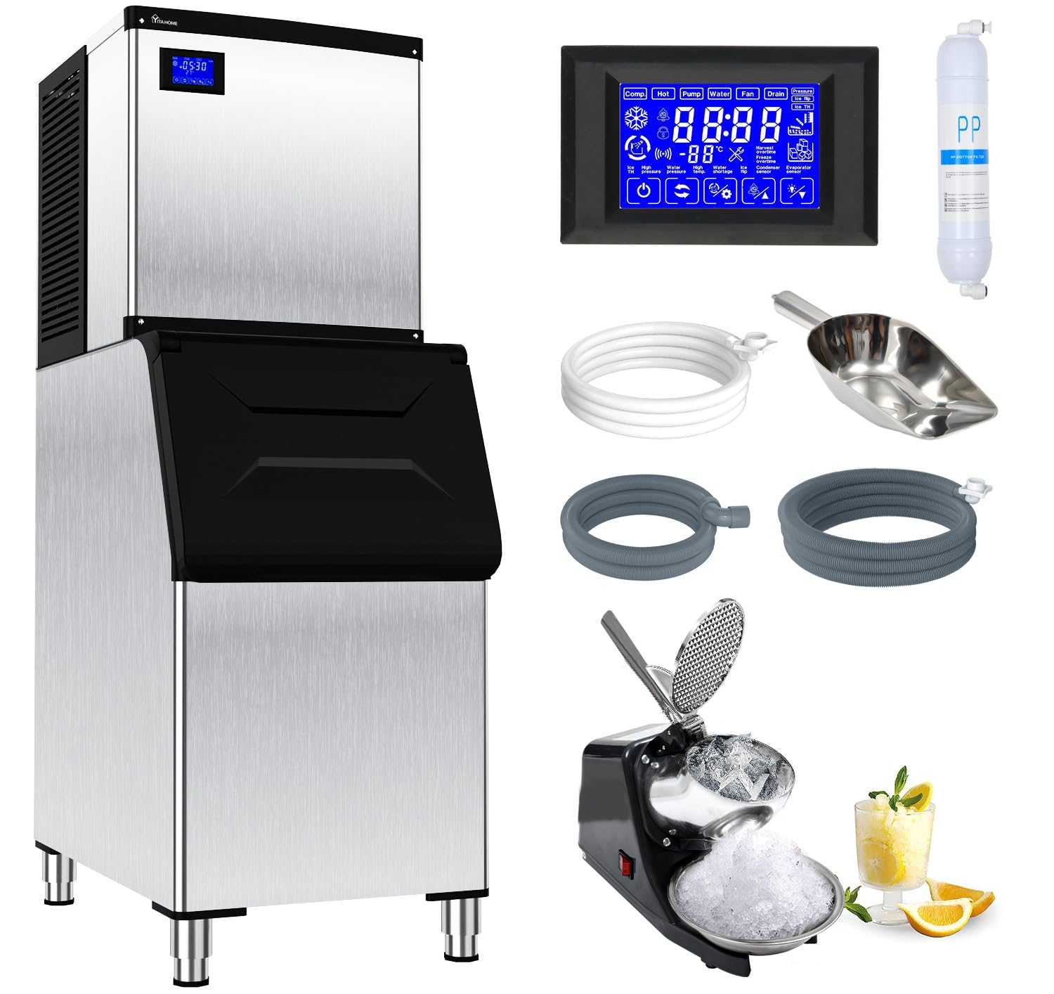 YITAHOME Commercial Ice Maker Machine 400LBS/24H with 250 LBS Storage Bin, Upgraded Compressor, Auto Self-Cleaning, 1000W Stainless Steel Industrial Ice Machine for Restaurant Bar Business Cafe Shop