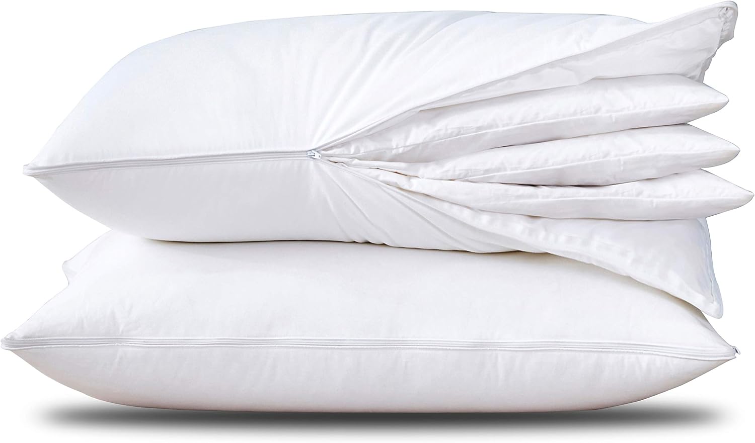 Three Geese Adjustable Layer Goose Feather Pillow,Assemblable Bed Pillow,100% Soft Cotton Cover,Good for Side and Back Stomach Sleeper, Standard/Queen Size,Packaging Include 2 Pillows.