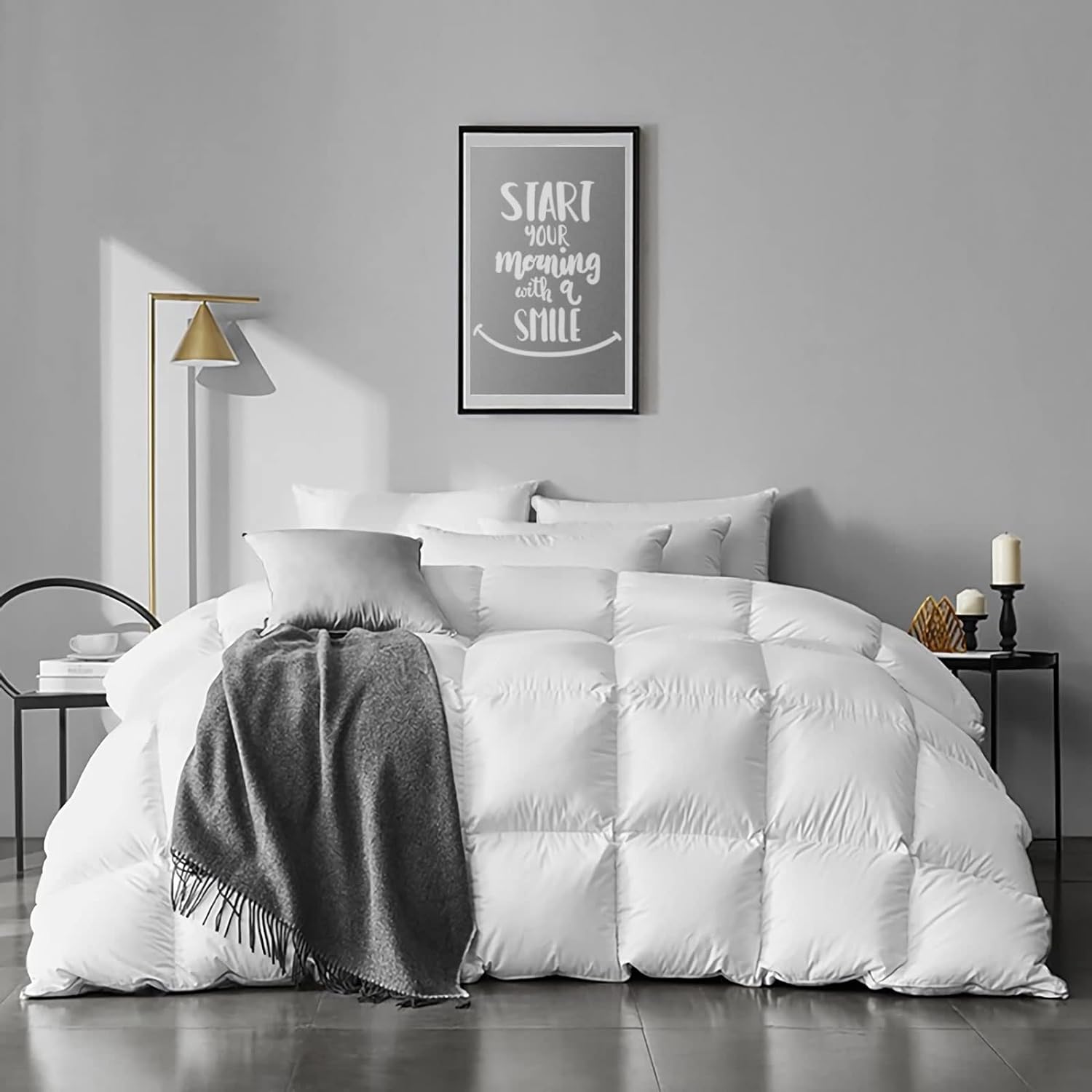 APSMILE Queen Size Feather Down Comforter - Ultra Soft All Seasons 100% Organic Cotton Feather Down Duvet Insert Medium Warm Quilted Bed Comforter with Corner Tabs (90x90,Ivory White)