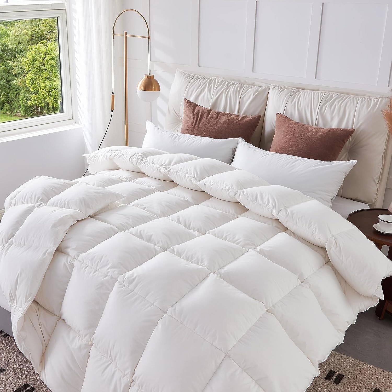 CYMULA Feather Down Comforter Queen Size - All Season Duvet Insert with Luxurious Down Fill - 8 Corner Tabs and Machine Washable with 100% Cotton Cover - White 90 x 90 Inch