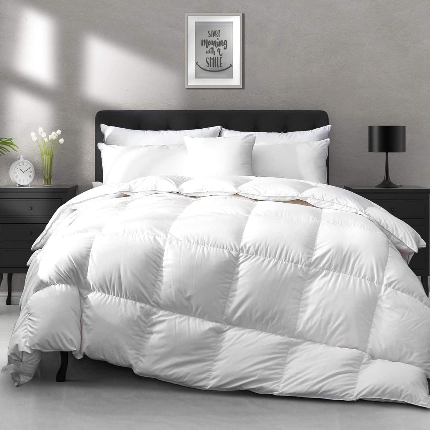 APSMILE All Season Goose Feather Down Comforter King Size - Ultra-Soft 750 Fill-Power Hotel Collection Duvet Insert Fluffy Medium Warm Quilt Comforter with Corner Tabs(106x90, White)