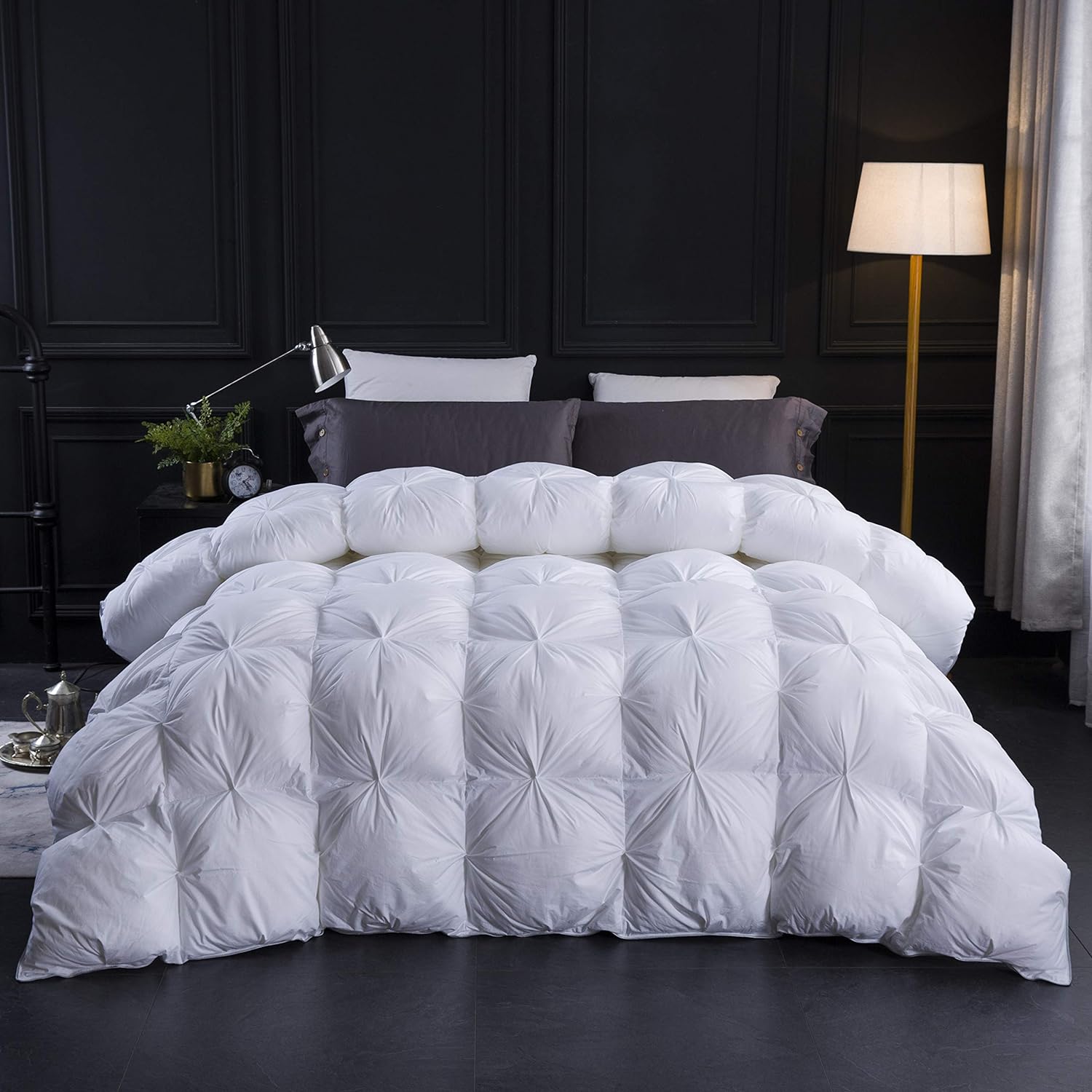 Three Geese Pinch Pleat Goose Feathers Down Comforter King Size Duvet Insert,750  Fill Power,1200TC 100% Cotton Fabric,Premium White Comforter for All Seasons with 8 Tabs