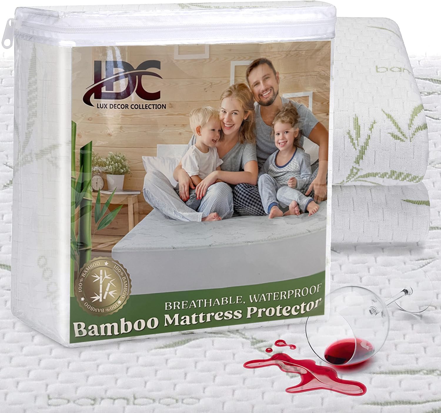 Hannah Linen Bamboo Mattress Protector - 100% Waterproof Twin XL Mattress Cover - Up to 16 Inches Fitted Deep Pocket Mattress Cover - Comfortable & Breathable Cooling Protector