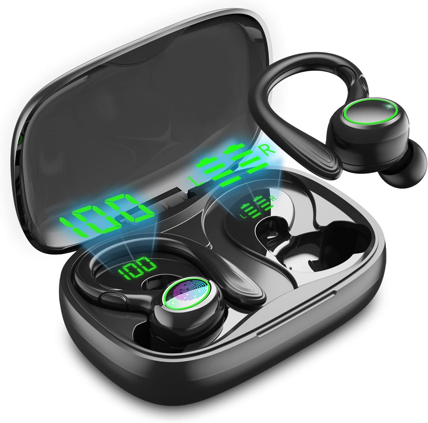 Wireless Earbuds, 60H Playback Bluetooth 5.3 Headphones,Noise Cancelling Wireless Headphones with LED Battery Display, 4 Mics Clear Call, IPX7 Waterproof Bluetooth Earbuds for Workout Sports