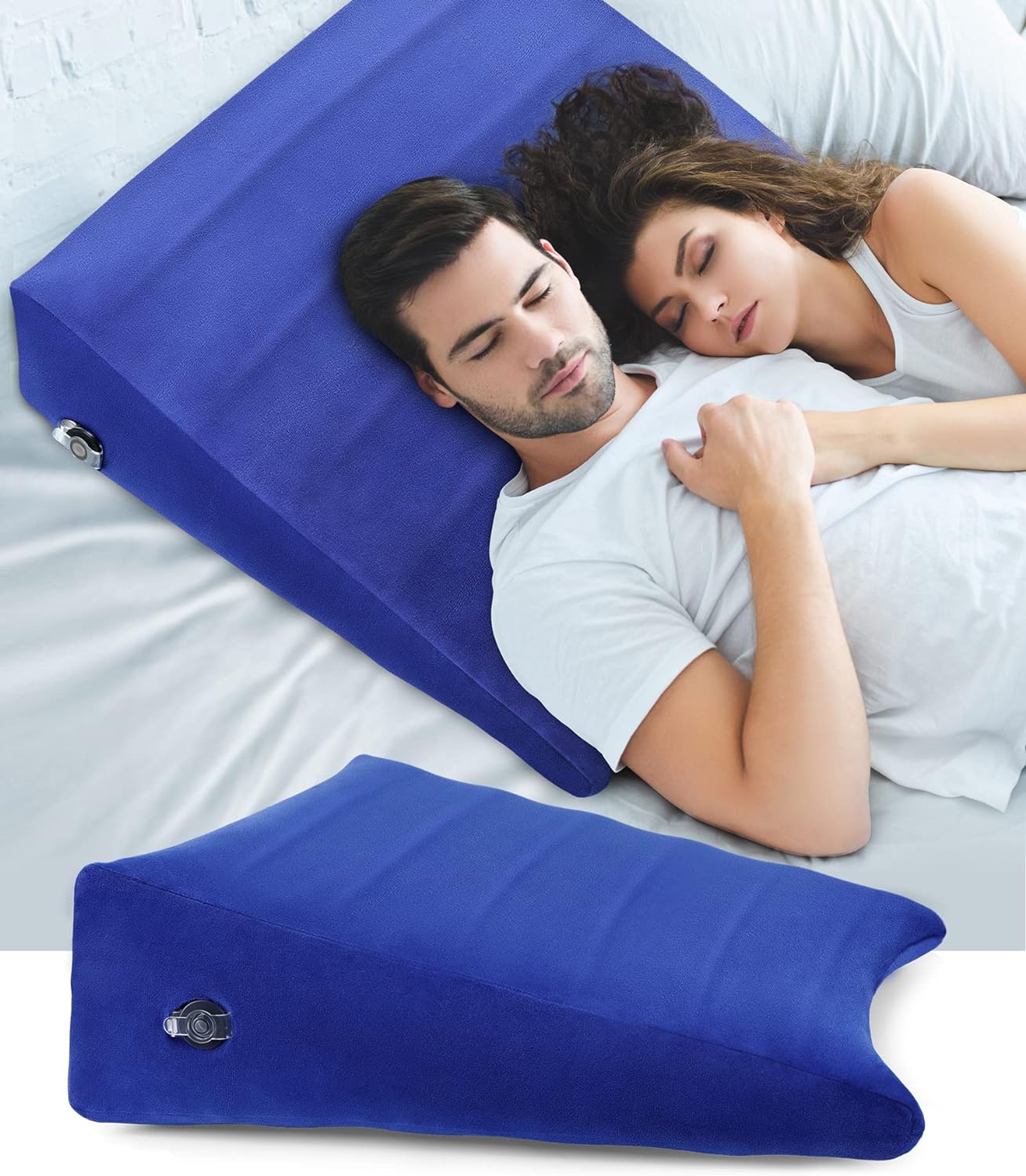 Inflatable Wedge Pillow for Sleeping, Traveling, Reading, Triangle Bed Wedge Pillow (Blue)