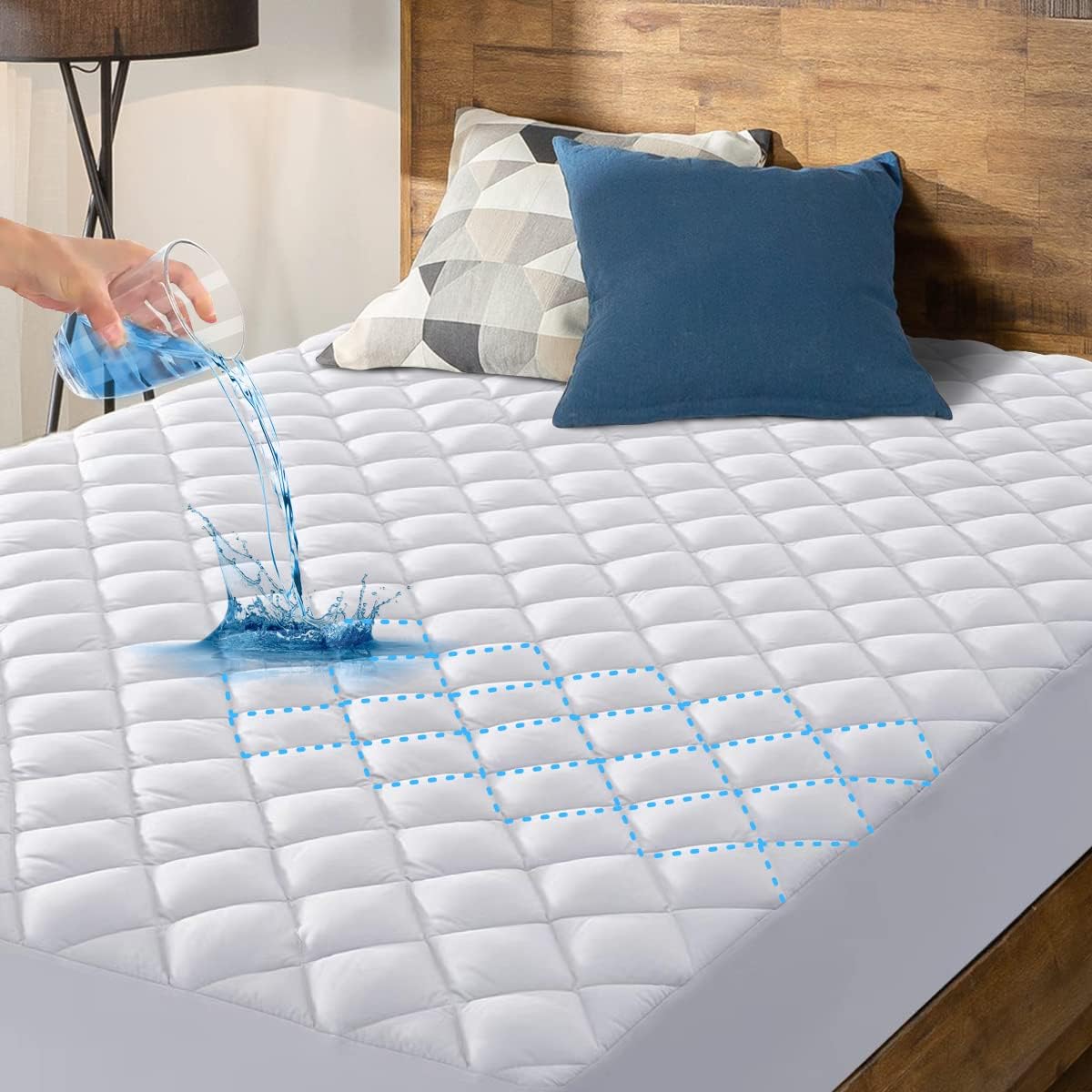 Queen Size Waterproof Mattress Pad Protector, Breathable Quilted Mattress Cover Noiseless Waterproof Fitted Sheet Mattress Topper Upto 21 Deep Pocket, White