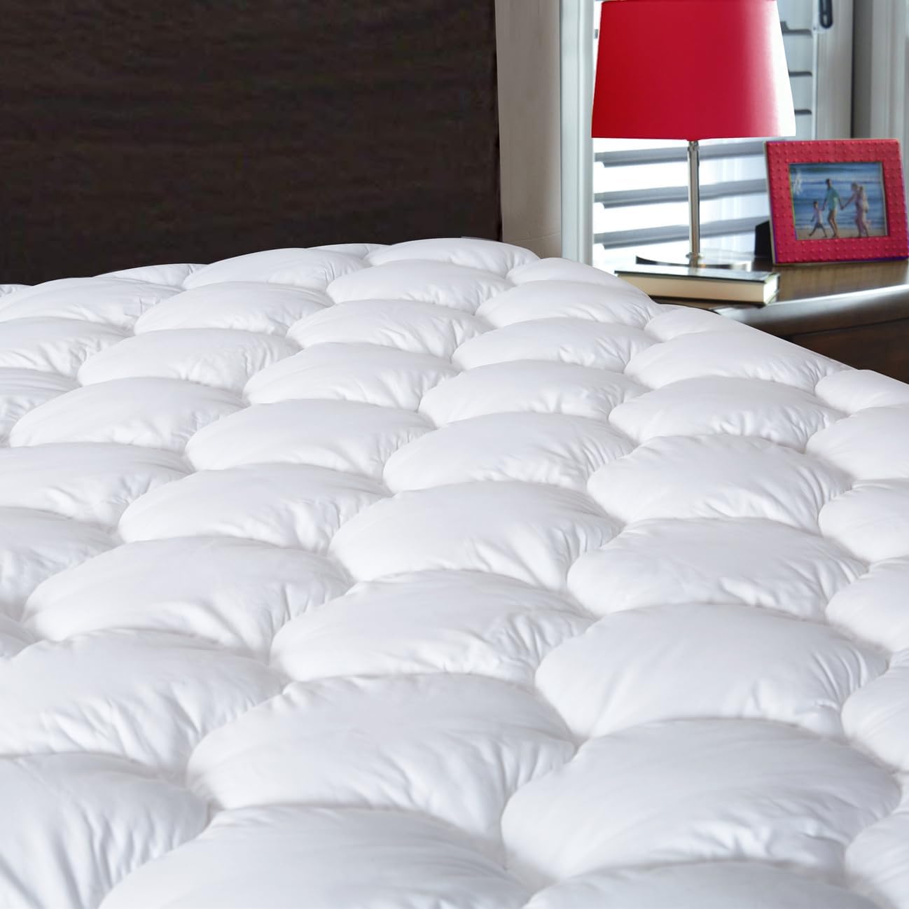 Mattress Pad Full Size, Quilted Fitted Mattress Cover, Pillow Top with Fluffy Breathable 5D & 7D Spiral Fiber Filling, Cooling Mattress Topper Cover, Protector, White