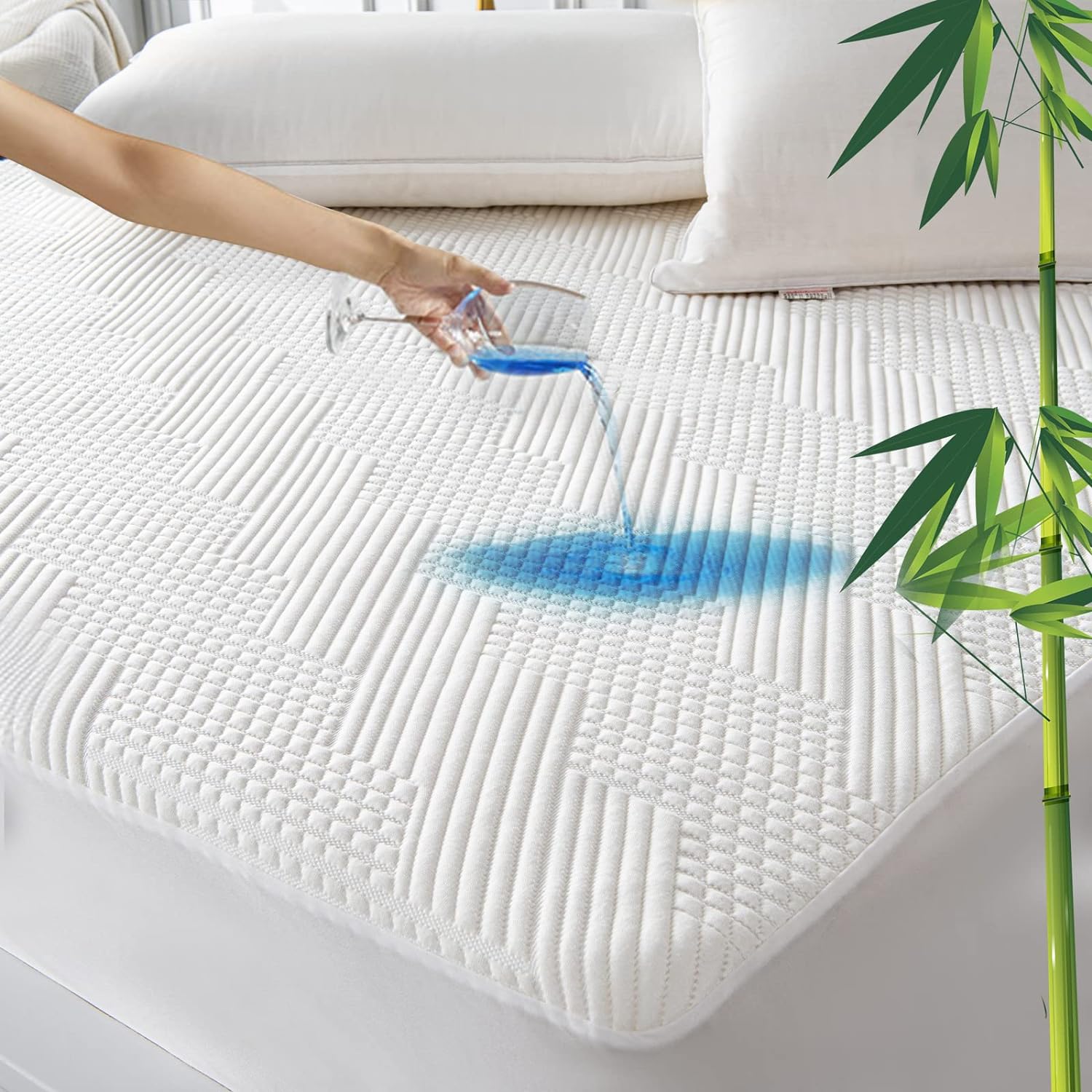 GRT Bamboo Waterproof Mattress Protector Cal King Size - 3D Air Fiber Cooling Mattress Cover Breathable Ultra Soft, Mattress Pad Noiseless Fits up to 26'' Deep Pocket Mattress Machine Washable