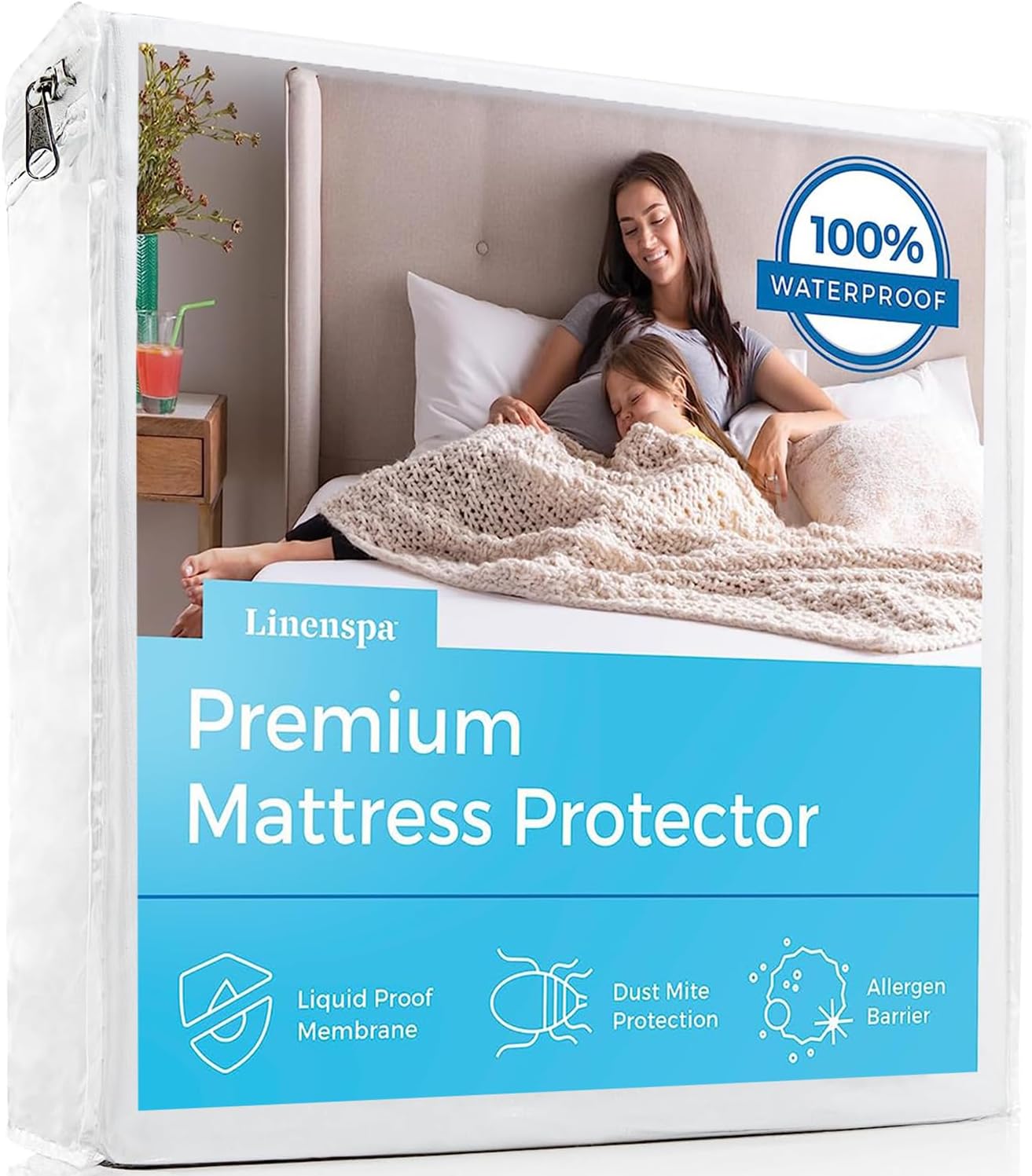 Linenspa Waterproof Smooth Top Premium Queen Mattress Protector, Breathable & Hypoallergenic Queen Mattress Covers - Packaging may vary, White