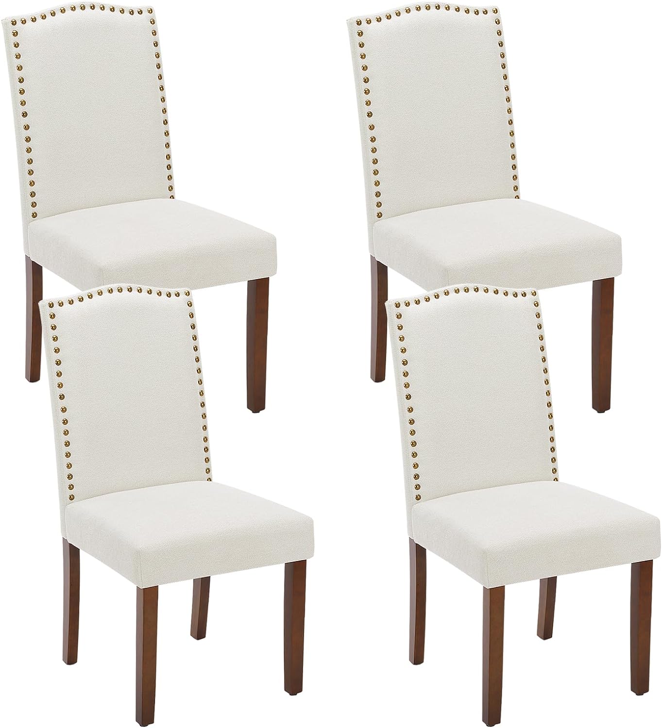 DUMOS Dining Chairs Set of 4, Fabric Dining Room Chairs, Upholstered Parsons Chairs with Nailhead Trim and Wood Legs, Kitchen Side Chair for Living Room,Bedroom, Kitchen, Beige