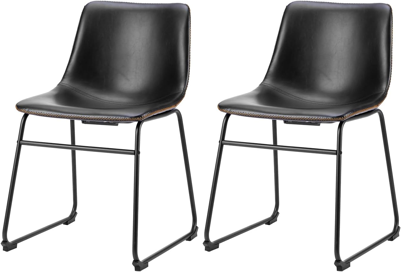 Sweetrcrispy Kitchen Room, PU Leather Cushion and Metal Legs Bar, 2 Pcs 18 Dining Chairs, Black