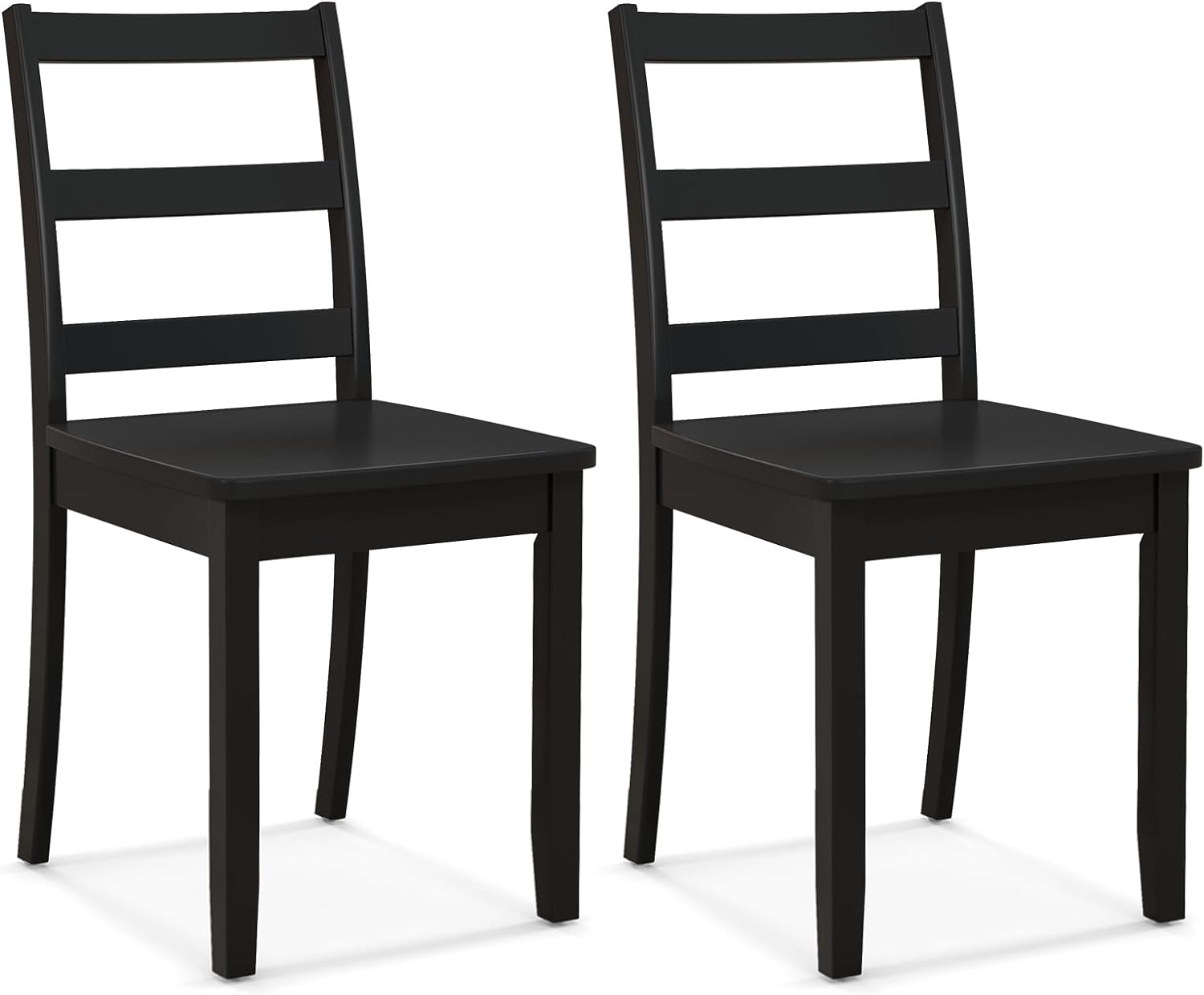 Giantex Wood Dining Chairs Set of 2 Black- Wooden Armless Kitchen Chairs with Solid Rubber Wood Legs, Non-Slip Foot Pads, Max Load 400 Lbs, Farmhouse Style High Ladder Back Wooden Dining Room Chairs