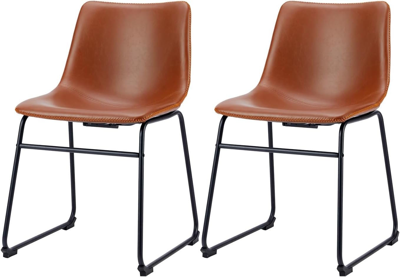 Sweetrcrispy Kitchen Room, PU Leather Cushion and Metal Legs Bar, 2 Pcs 18 Dining Chairs, Whiskey Brown